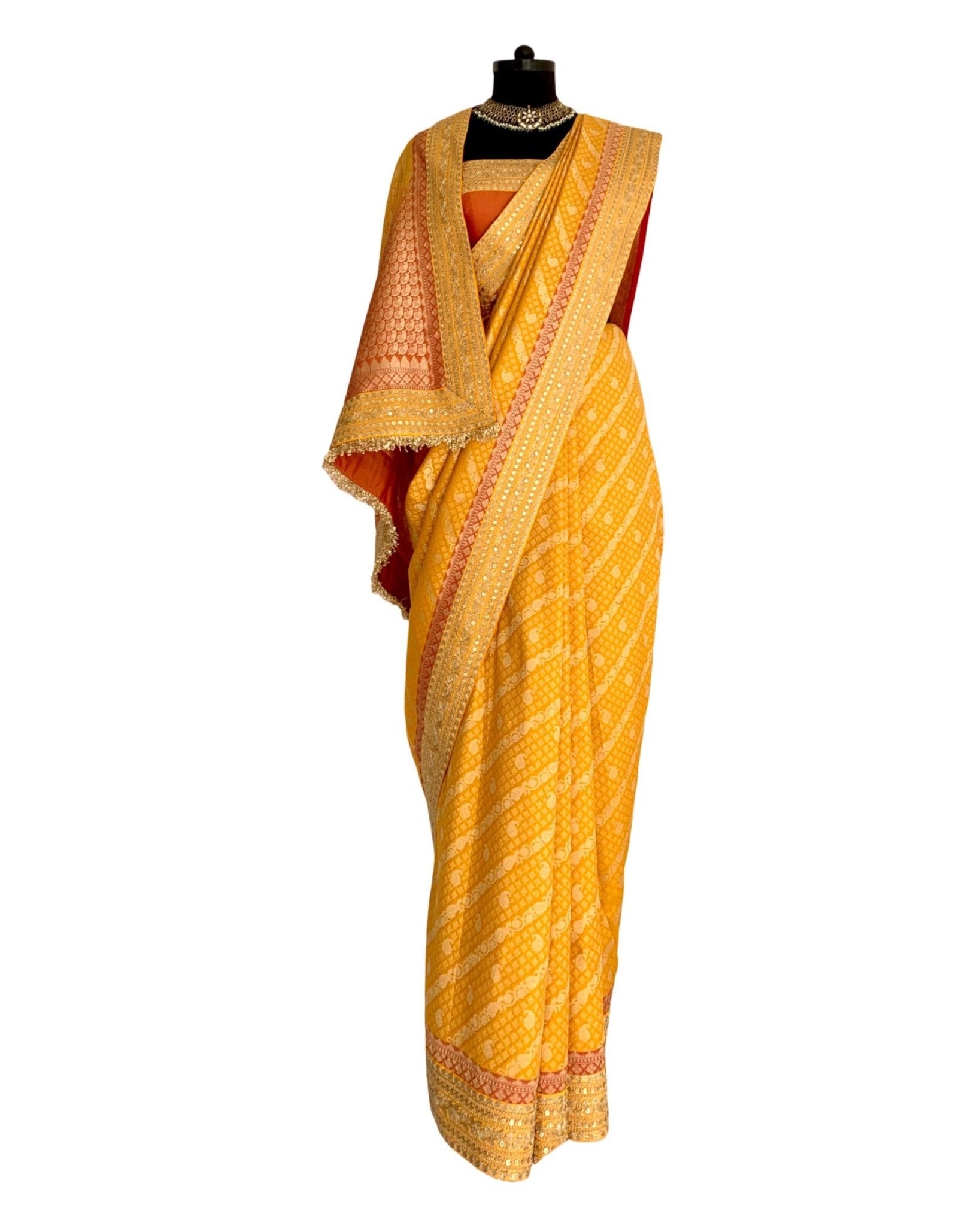 Saree Banarasi - Mustard Yellow / Orange - Mayura Kumar
