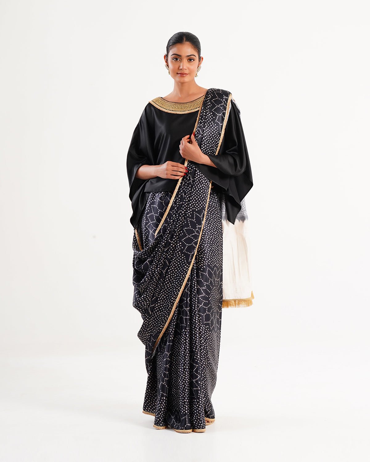 Saree Bandhej Mixology - Black / Ivory /Gold - Mayura Kumar