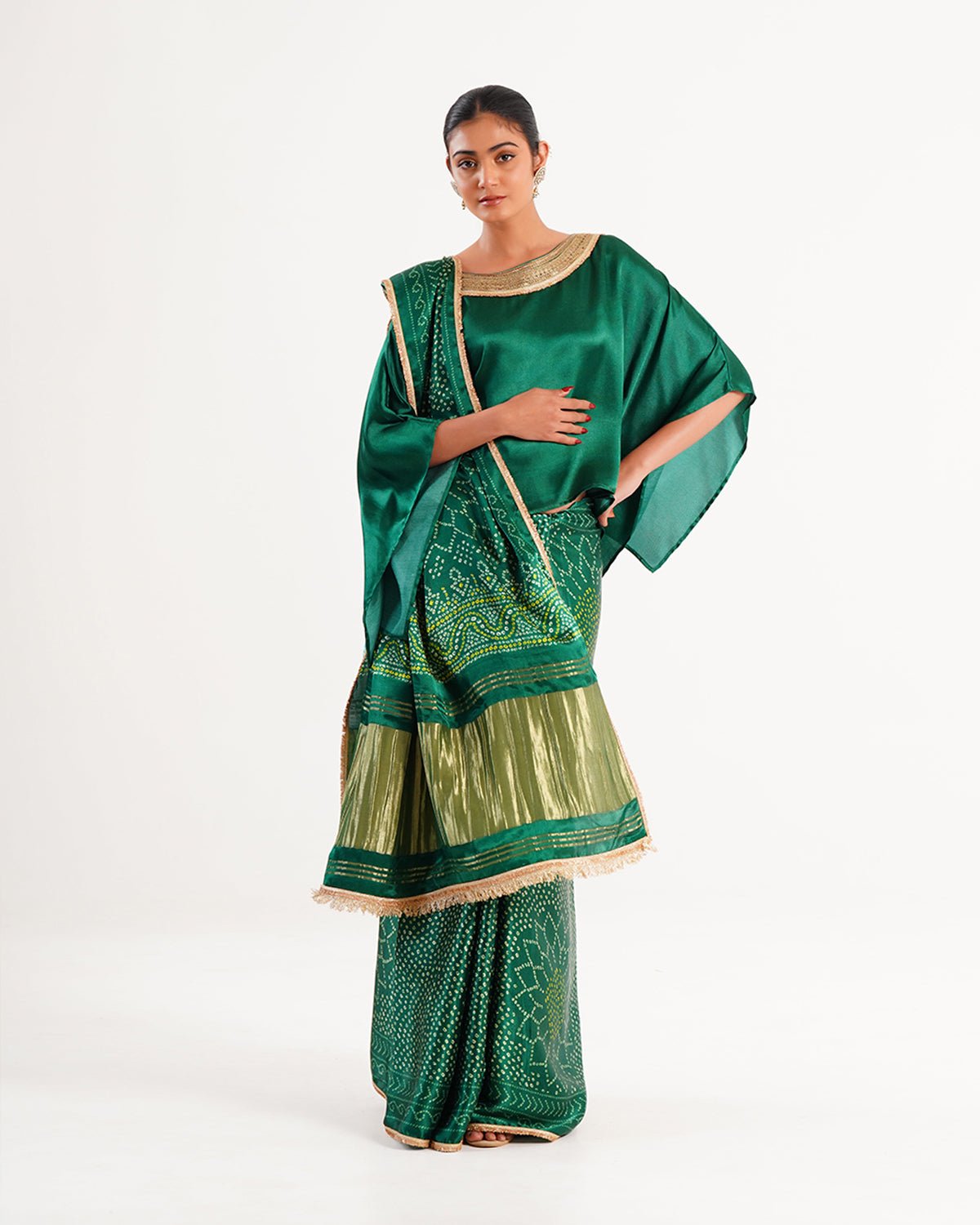 Saree Bandhej Mixology - Dark Green / Gold - Mayura Kumar