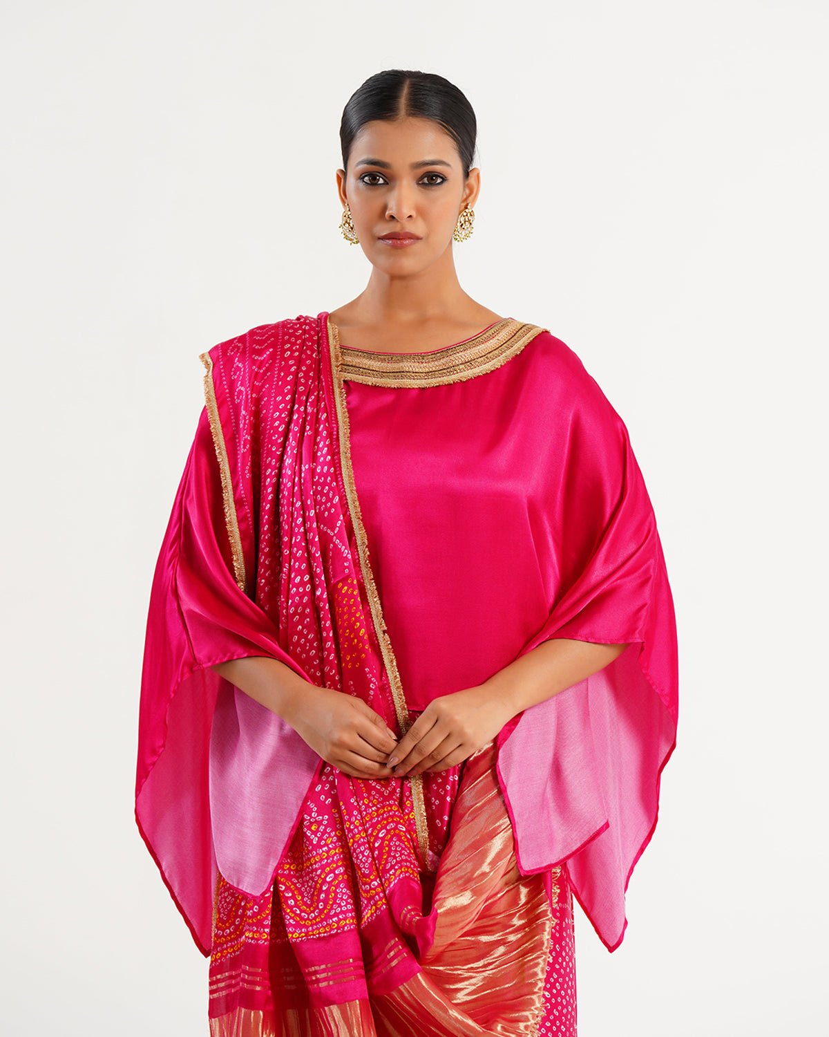 Saree Bandhej Mixology - Fuchsia Rani Pink/ Gold - Mayura Kumar