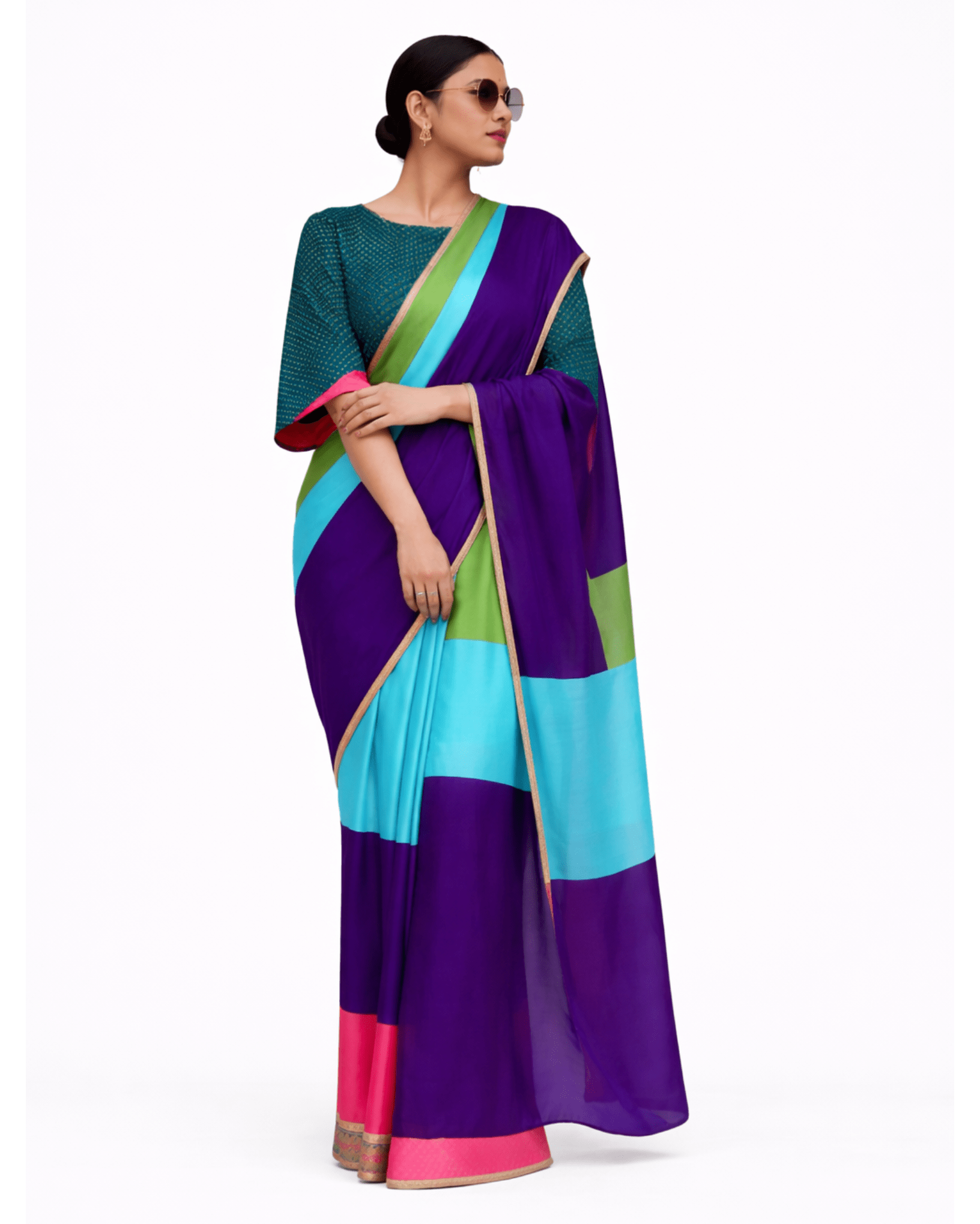 Saree Bandhej Mixology - Green / Pink / Purple - Mayura Kumar