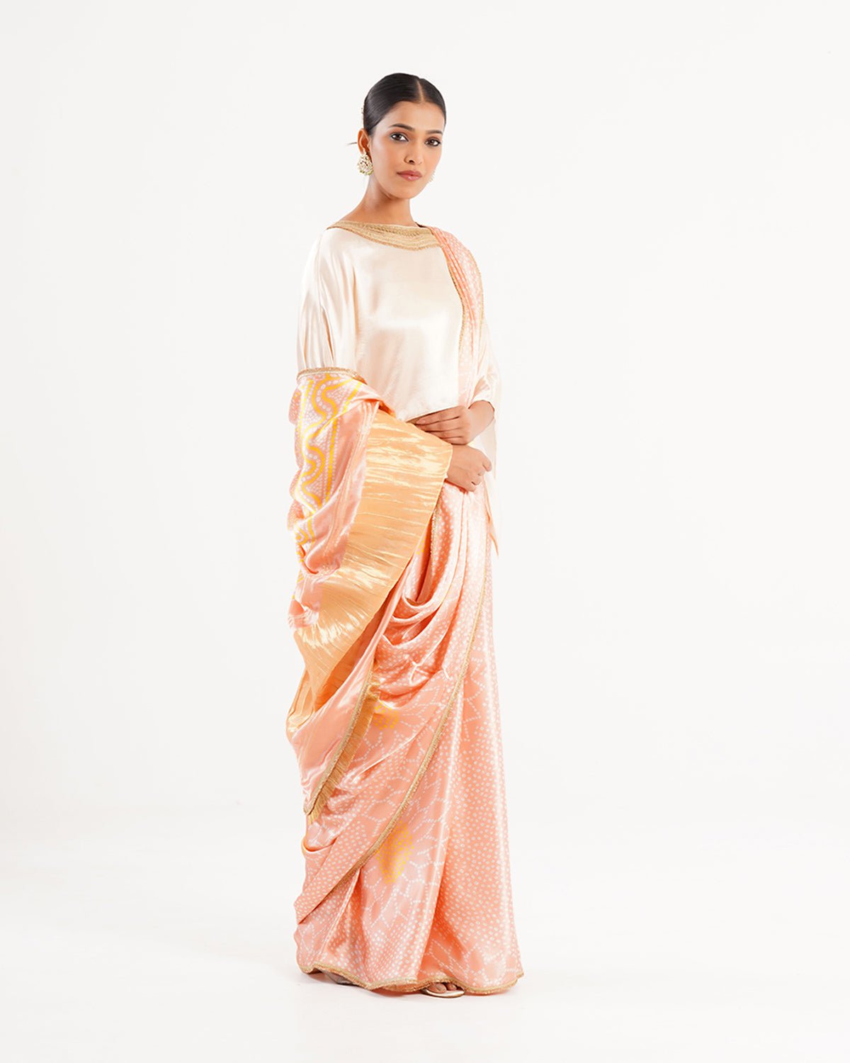 Saree Bandhej Mixology - Ivory / Blush Pink / Gold - Mayura Kumar