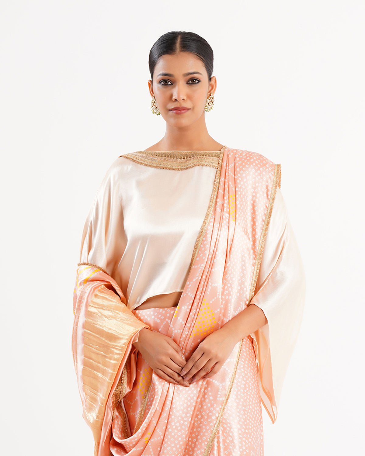 Saree Bandhej Mixology - Ivory / Blush Pink / Gold - Mayura Kumar