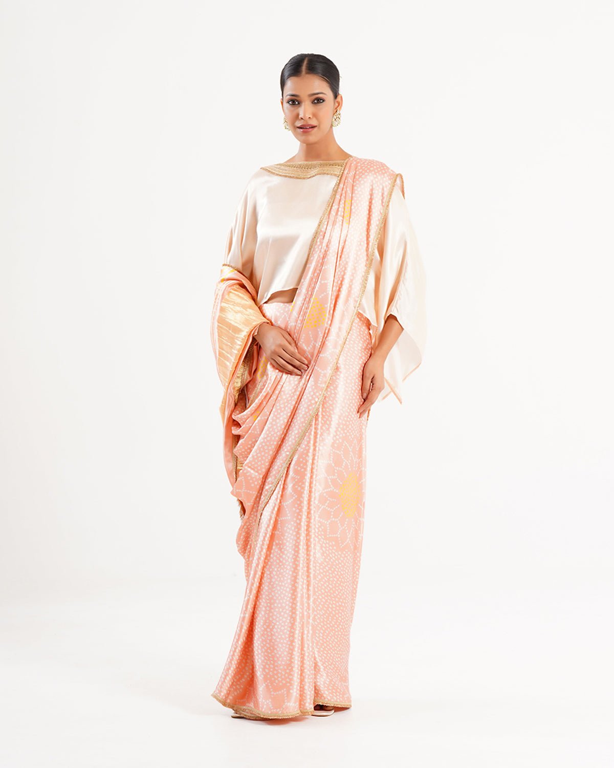 Saree Bandhej Mixology - Ivory / Blush Pink / Gold - Mayura Kumar