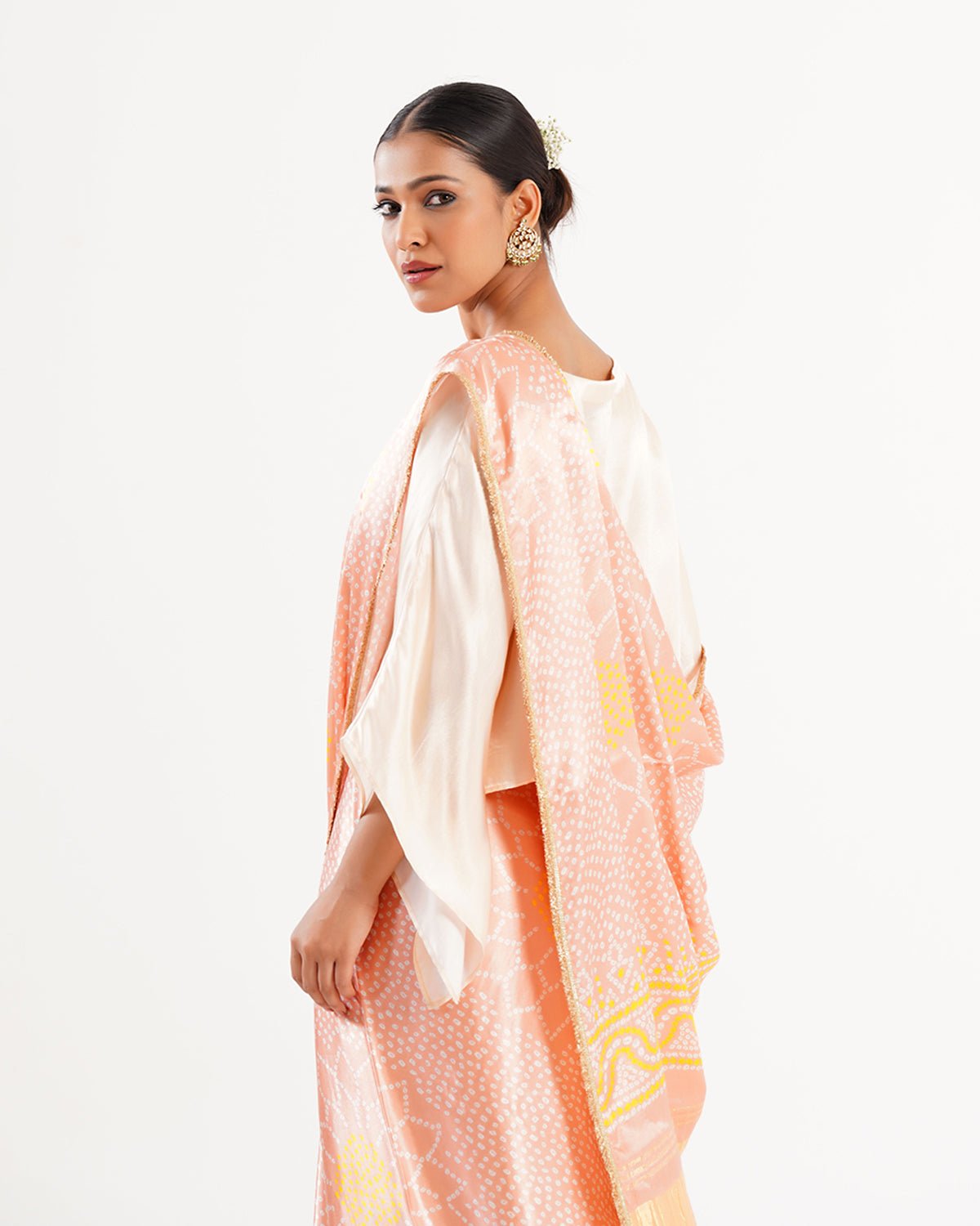 Saree Bandhej Mixology - Ivory / Blush Pink / Gold - Mayura Kumar