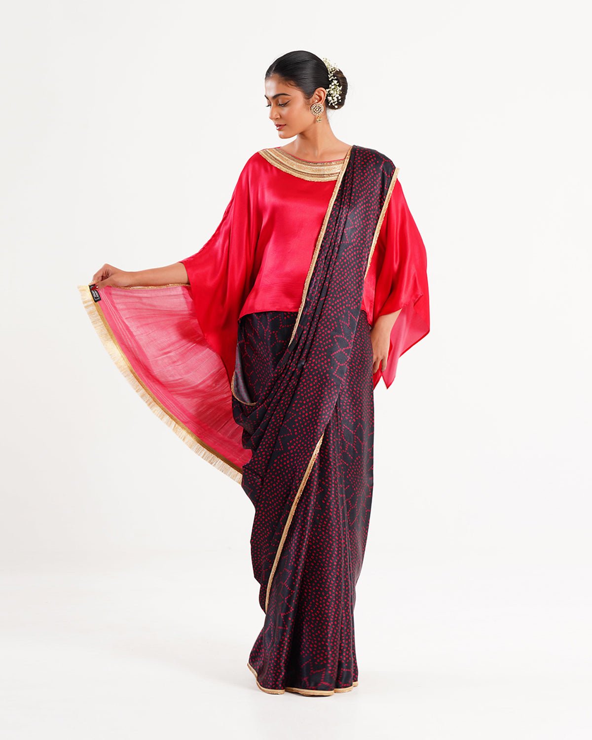 Saree Bandhej Mixology - Red /Black/Gold - Mayura Kumar