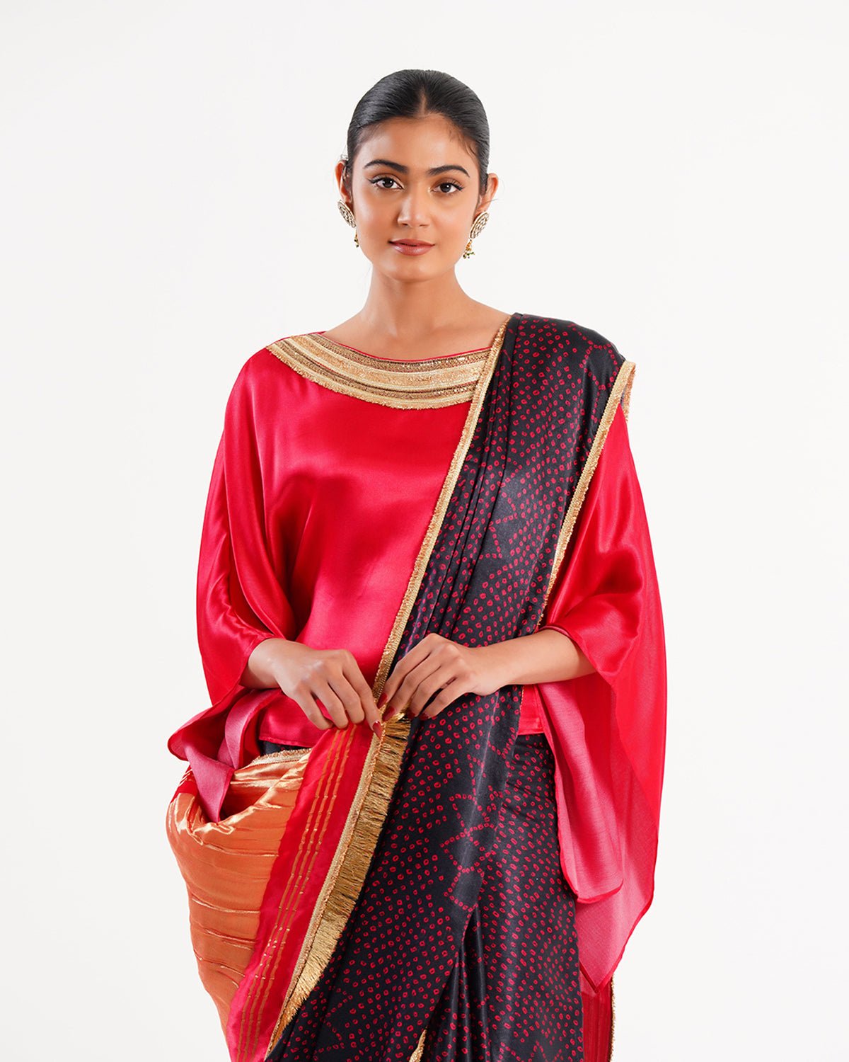 Saree Bandhej Mixology - Red /Black/Gold - Mayura Kumar