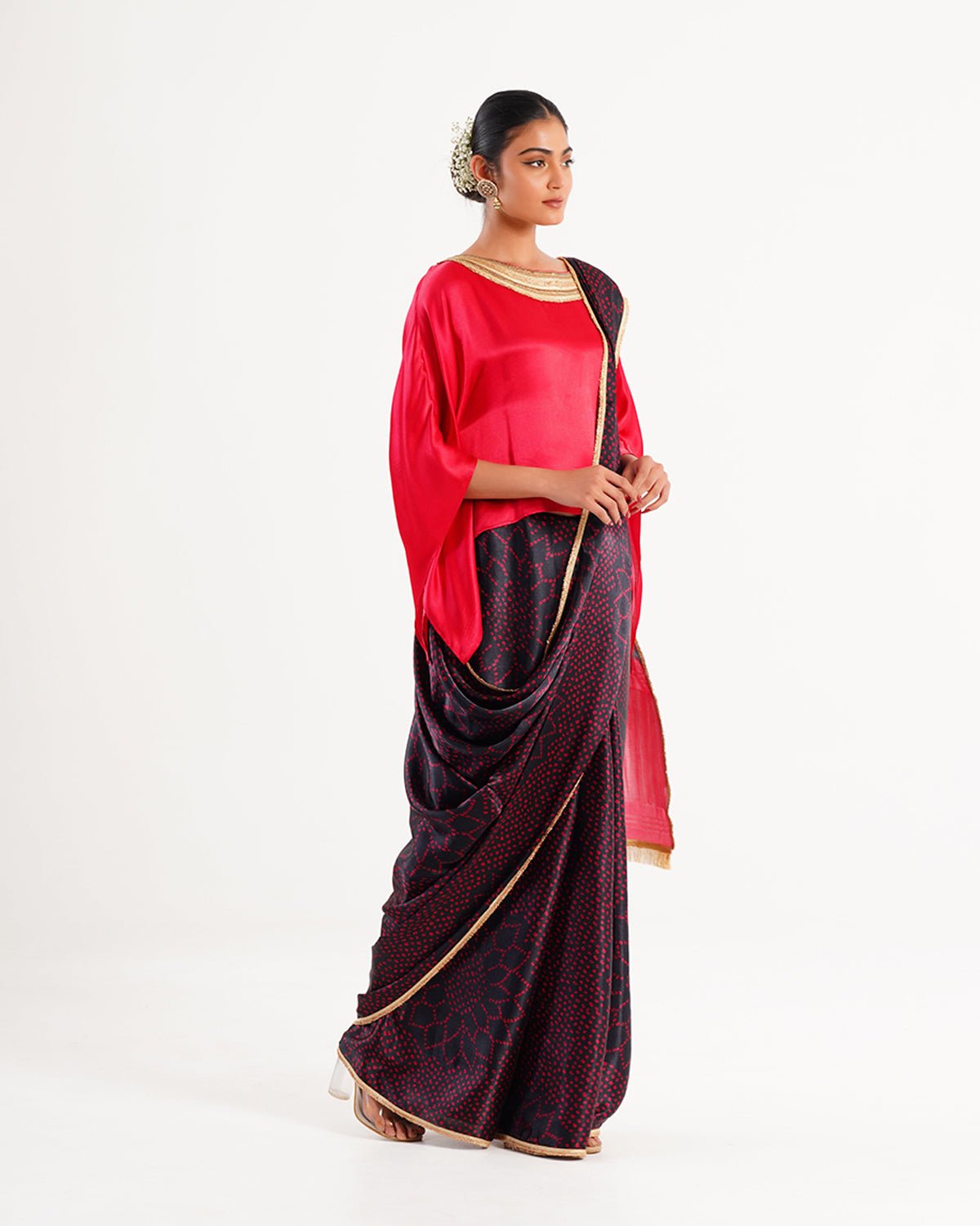 Saree Bandhej Mixology - Red /Black/Gold - Mayura Kumar