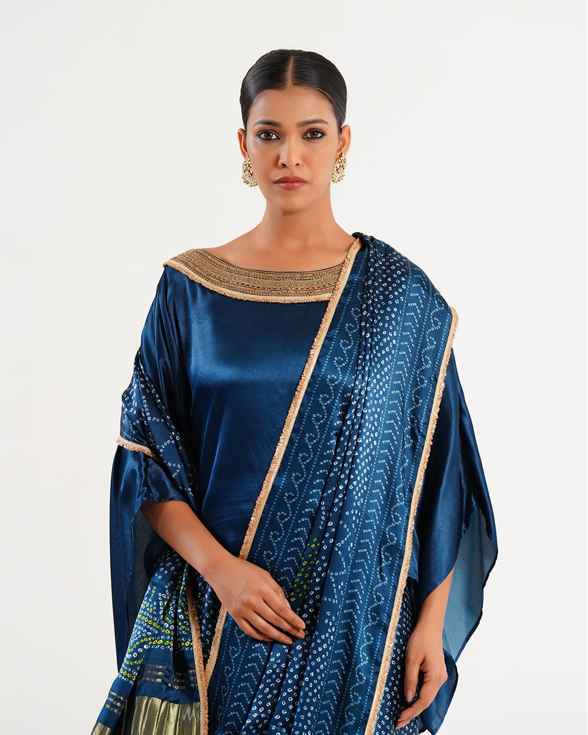 Saree Bandhej Mixology - Teal Blue / Gold - Mayura Kumar