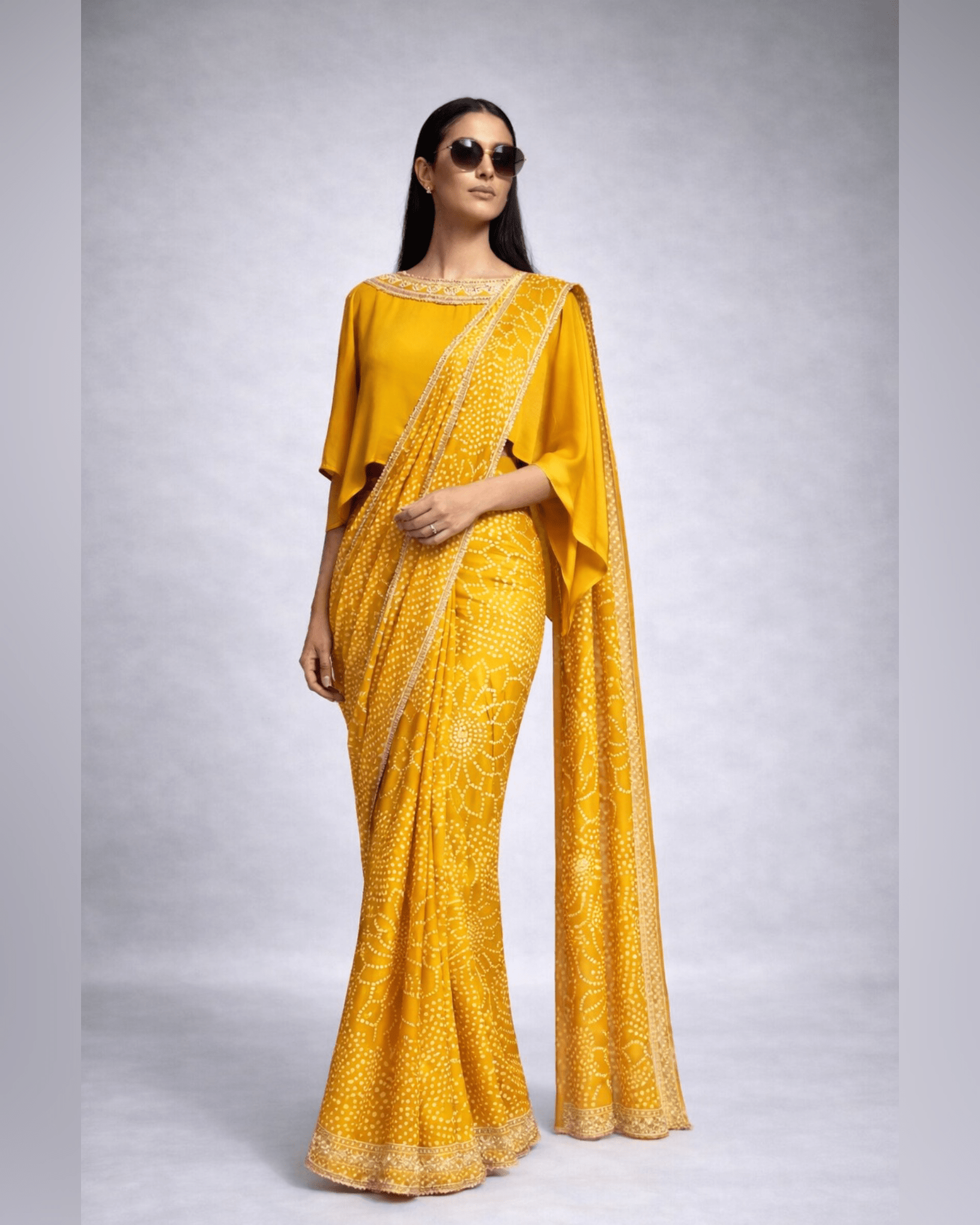 Saree Bandhej Mixology - Yellow / Gold - Mayura Kumar