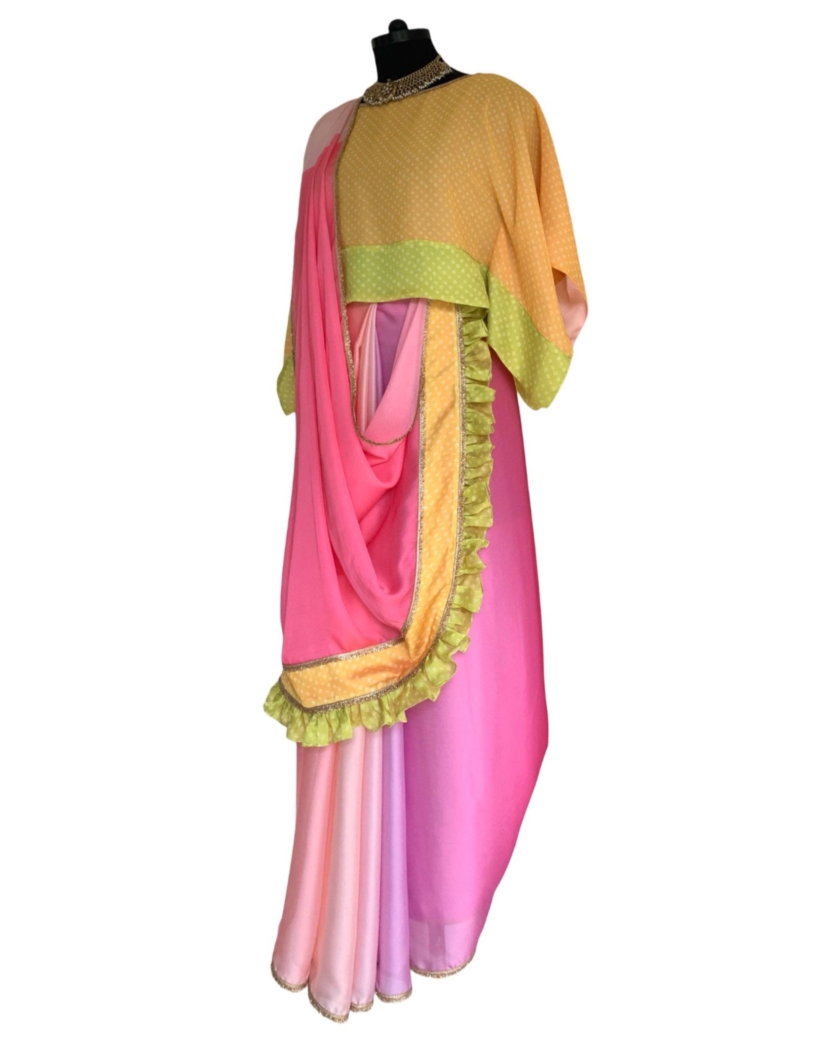 Saree Bandhej Mixology - Yellow/Lime/ Pink/ Multicolour - Mayura Kumar