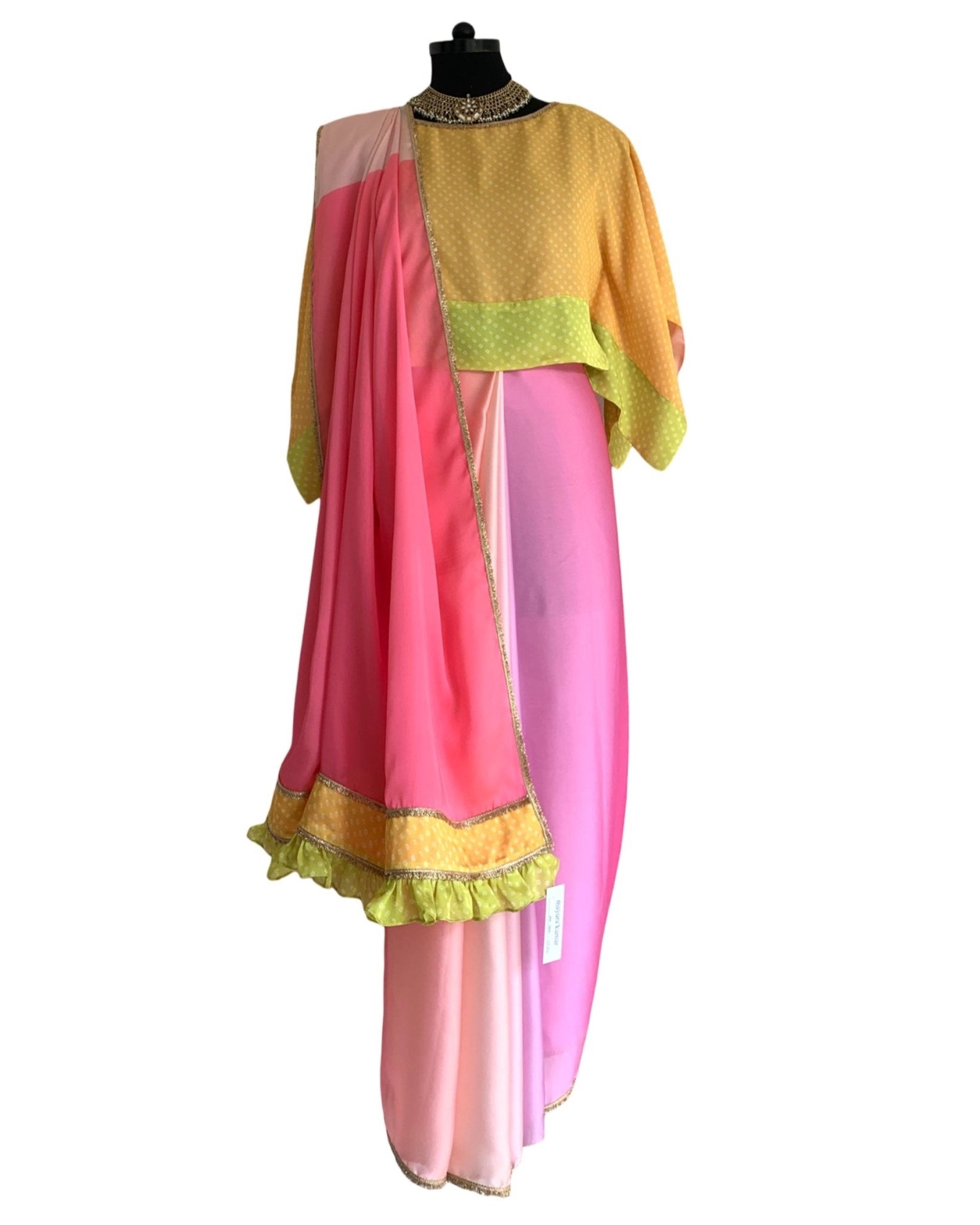 Saree Bandhej Mixology - Yellow/Lime/ Pink/ Multicolour - Mayura Kumar