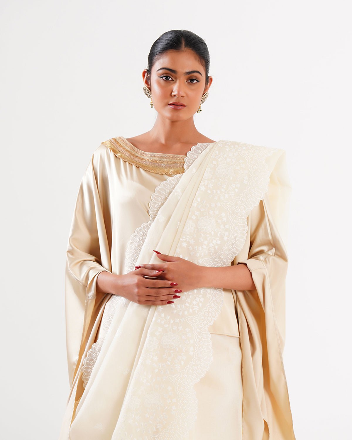 Saree Chikankari - Chikankari Milk /Ivory /Gold - Mayura Kumar