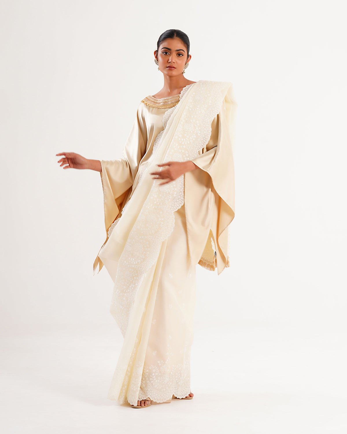 Saree Chikankari - Chikankari Milk /Ivory /Gold - Mayura Kumar