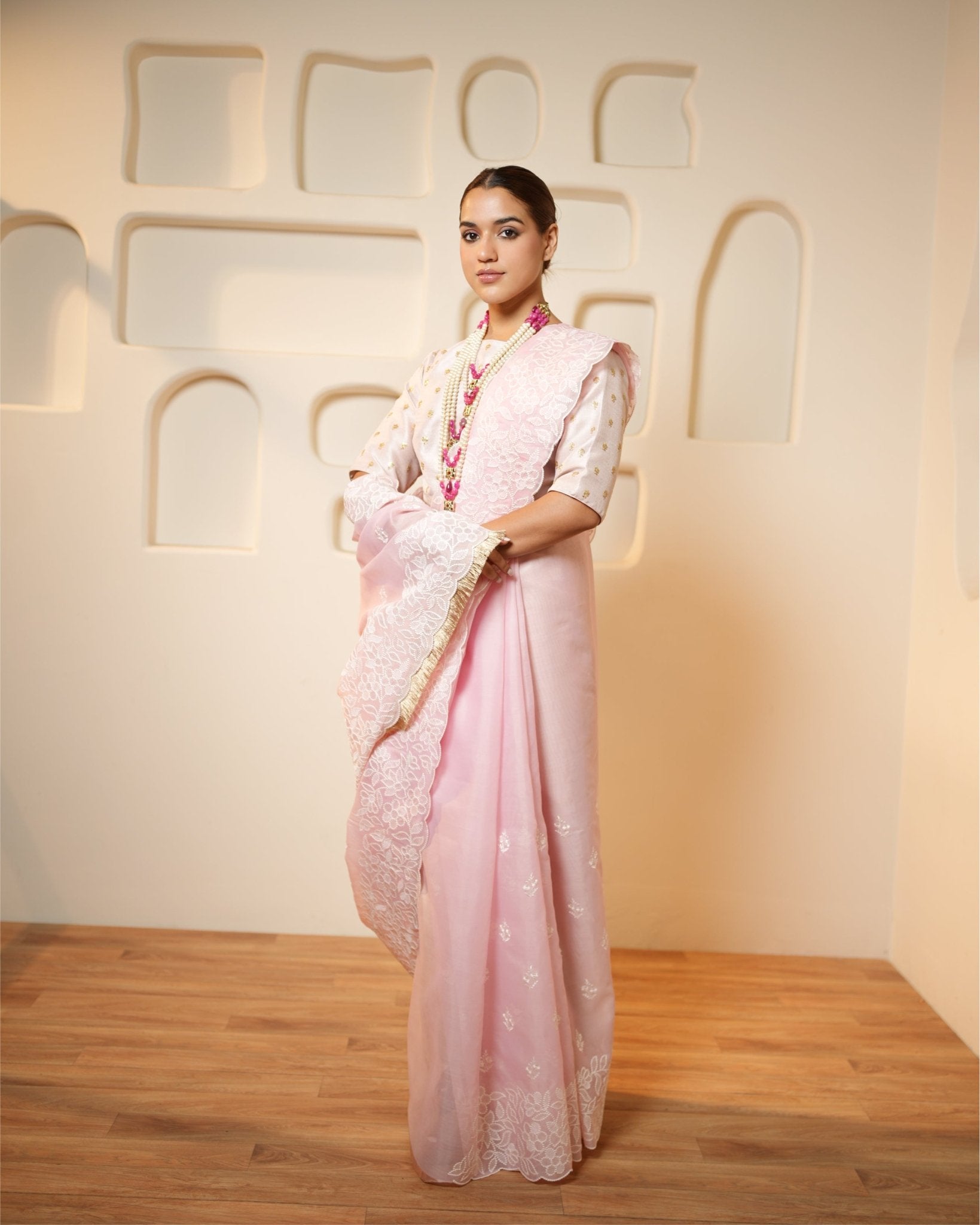 Saree Chikankari - Pink / Ivory - Mayura Kumar
