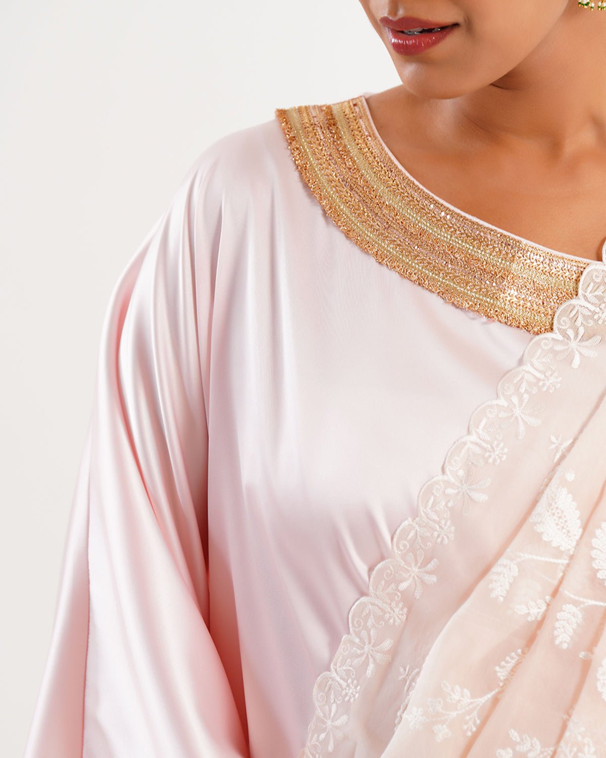 Saree Chikankari - Salmon Pink / Ivory / Gold - Mayura Kumar