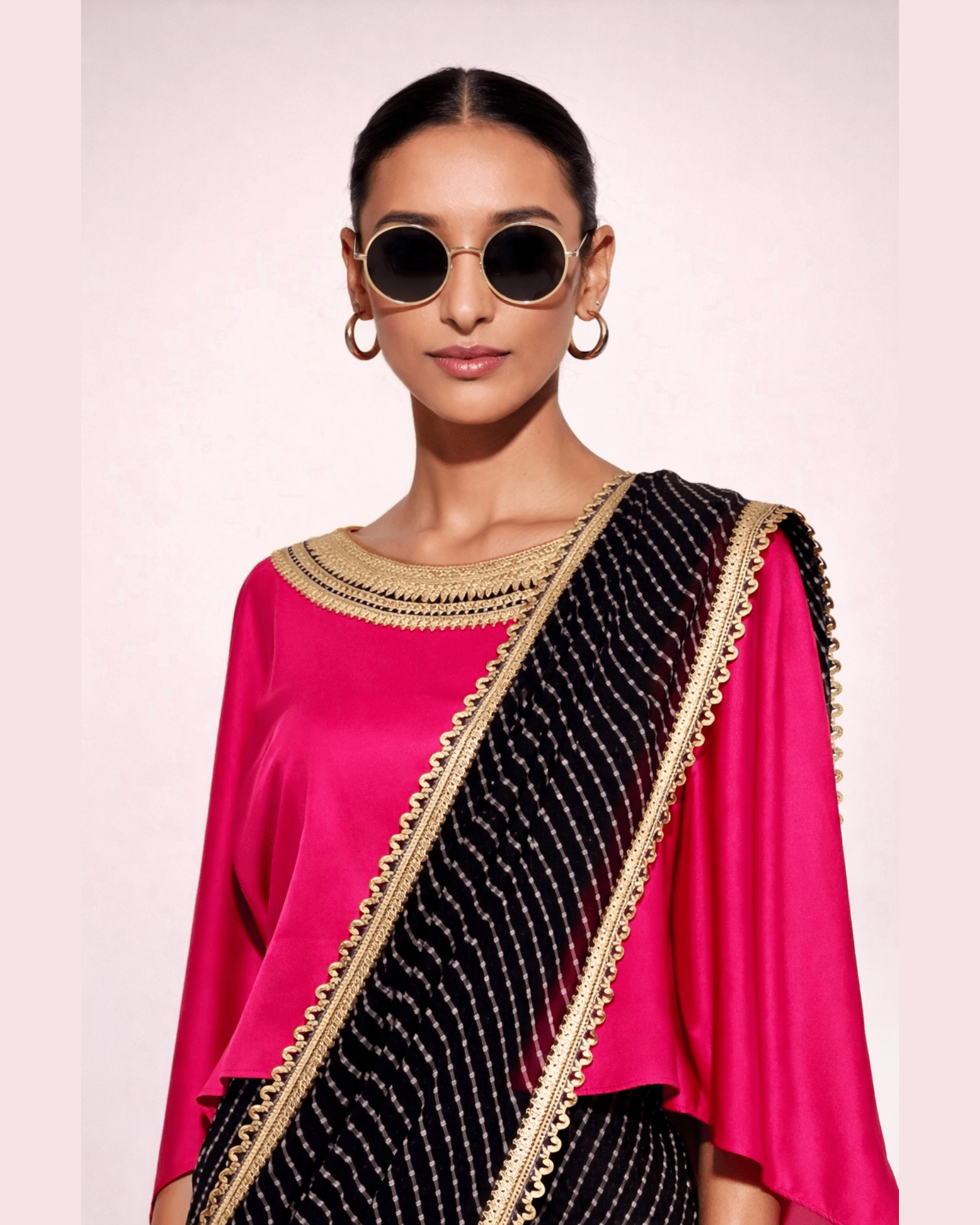 Saree Leheriya - Black / Fuchsia Pink /Gold - Mayura Kumar