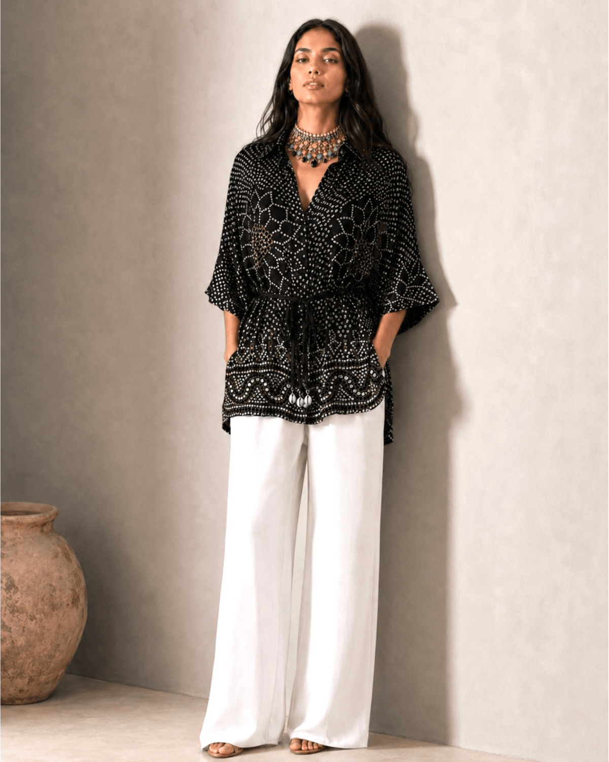 Shirt Kimono Bandhej - Black - Mayura Kumar