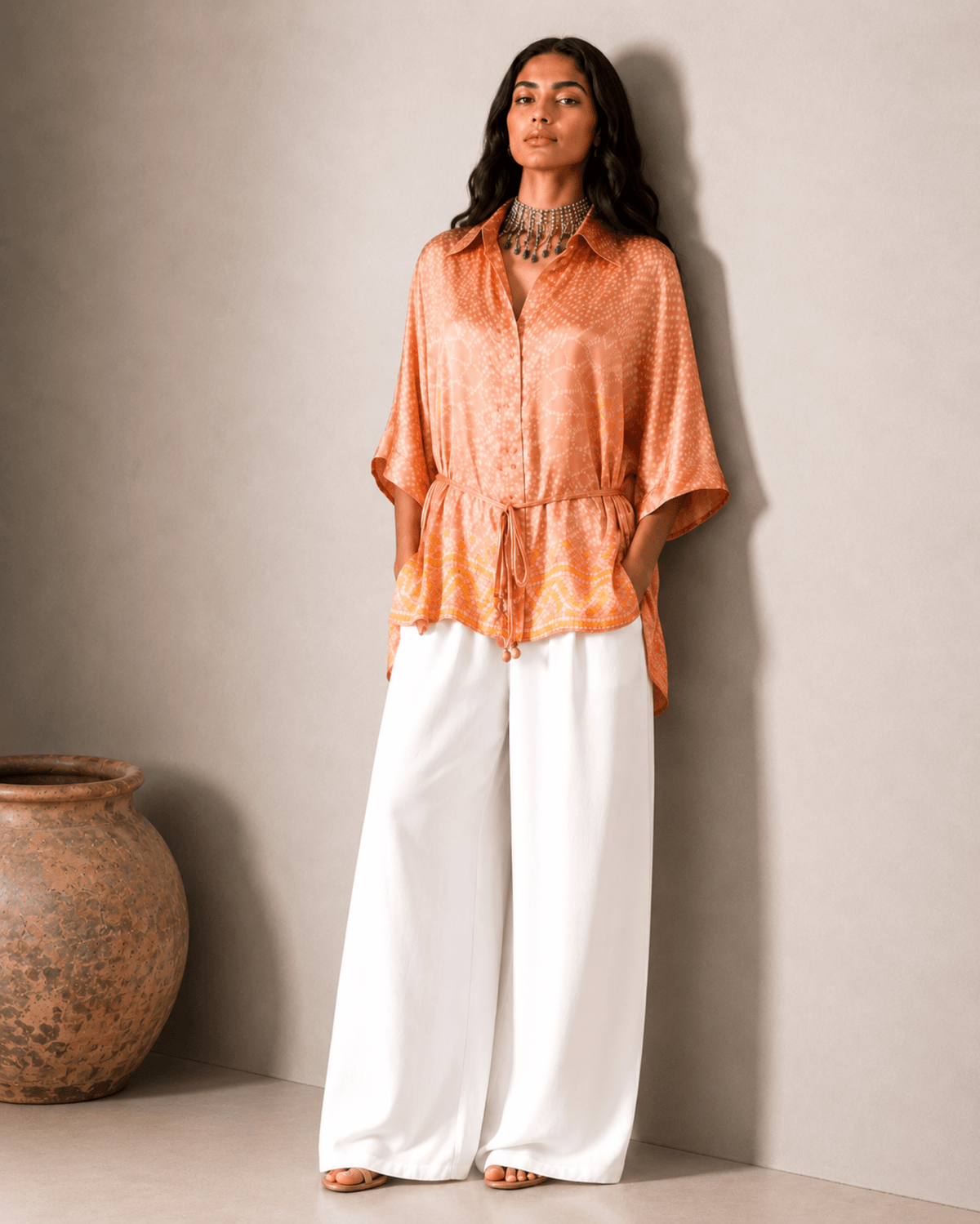 Shirt Kimono Bandhej - Blush Pink - Mayura Kumar