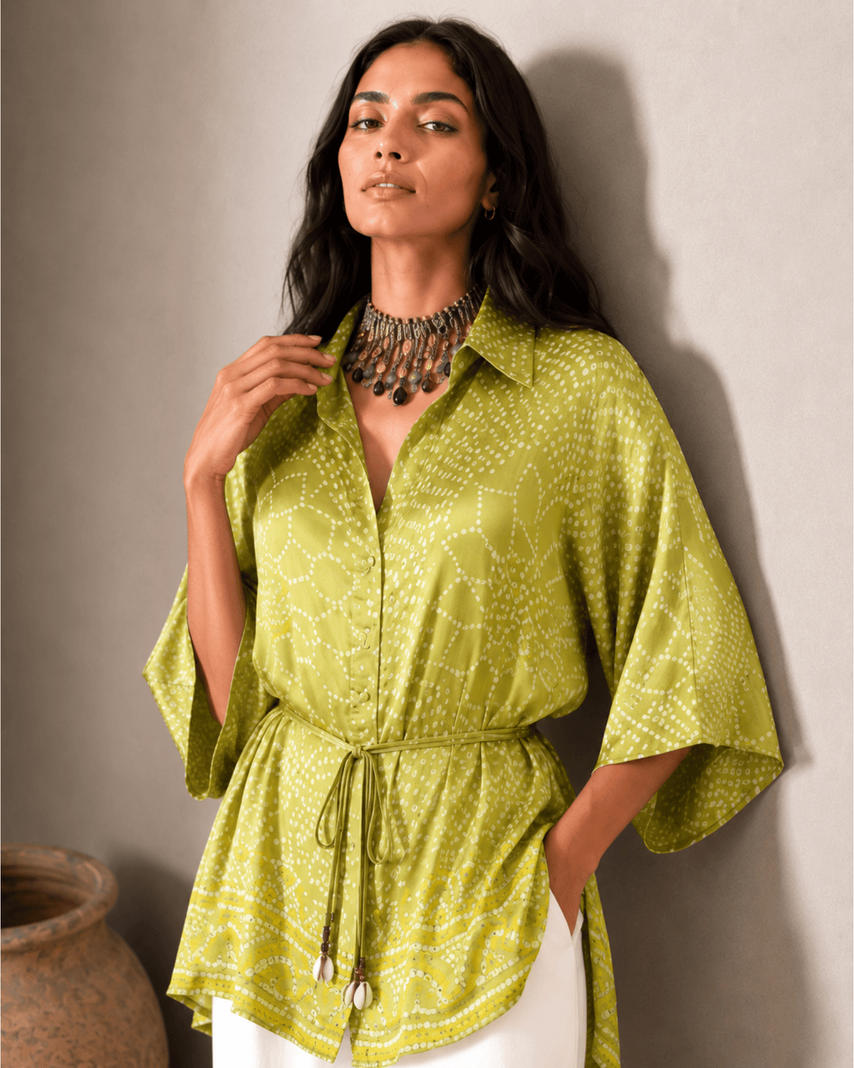 Shirt Kimono Bandhej - Fresh Green - Mayura Kumar