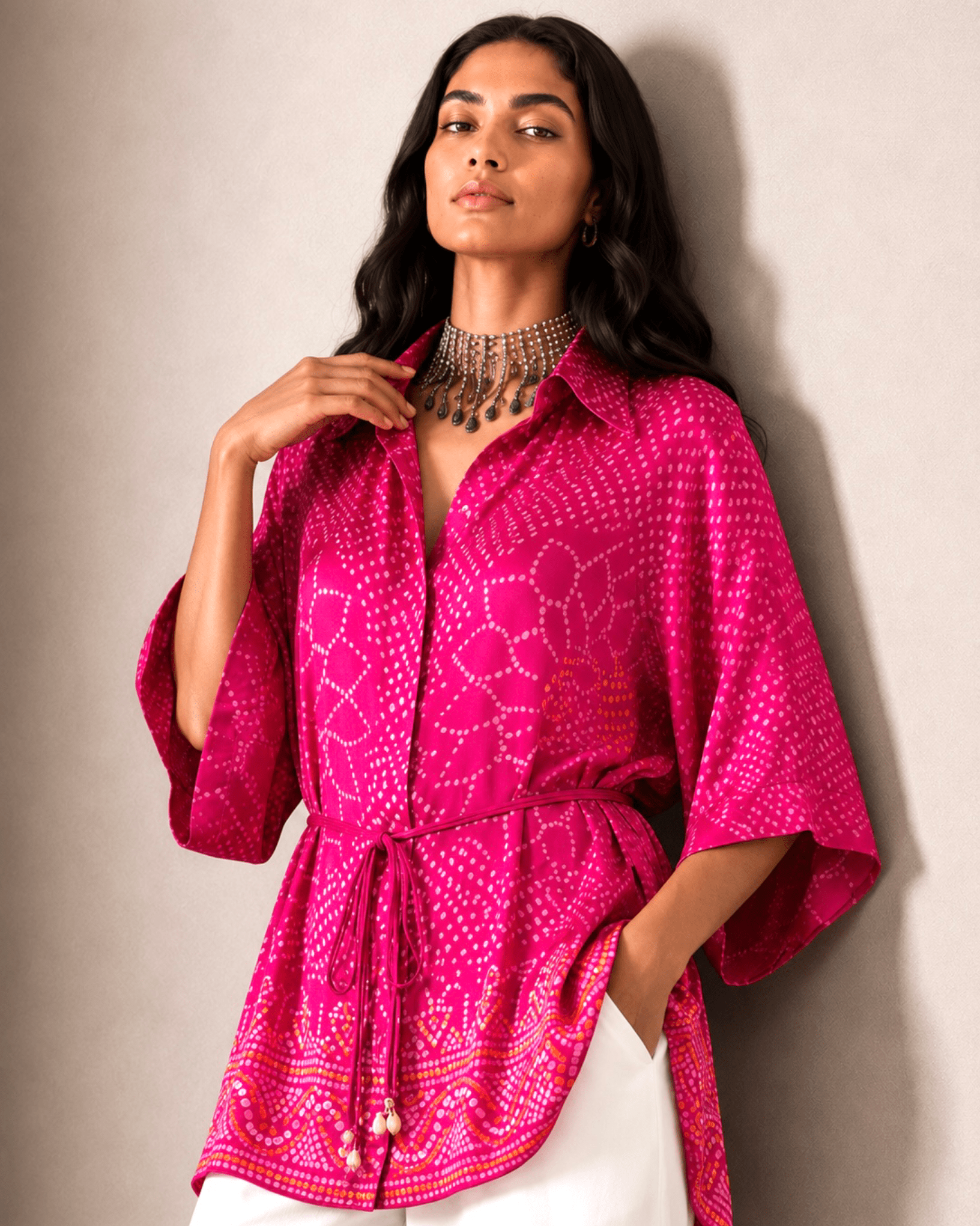 Shirt Kimono Bandhej - Fuchsia Rani - Mayura Kumar