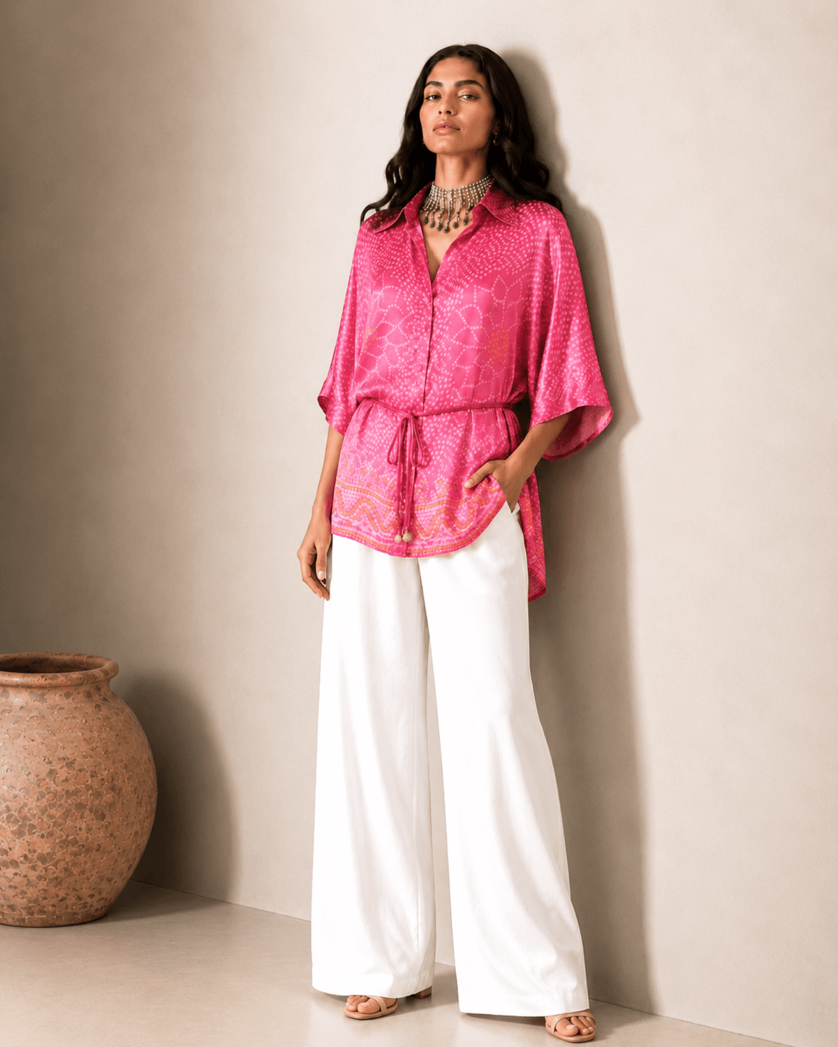Shirt Kimono Bandhej -Pink - Mayura Kumar