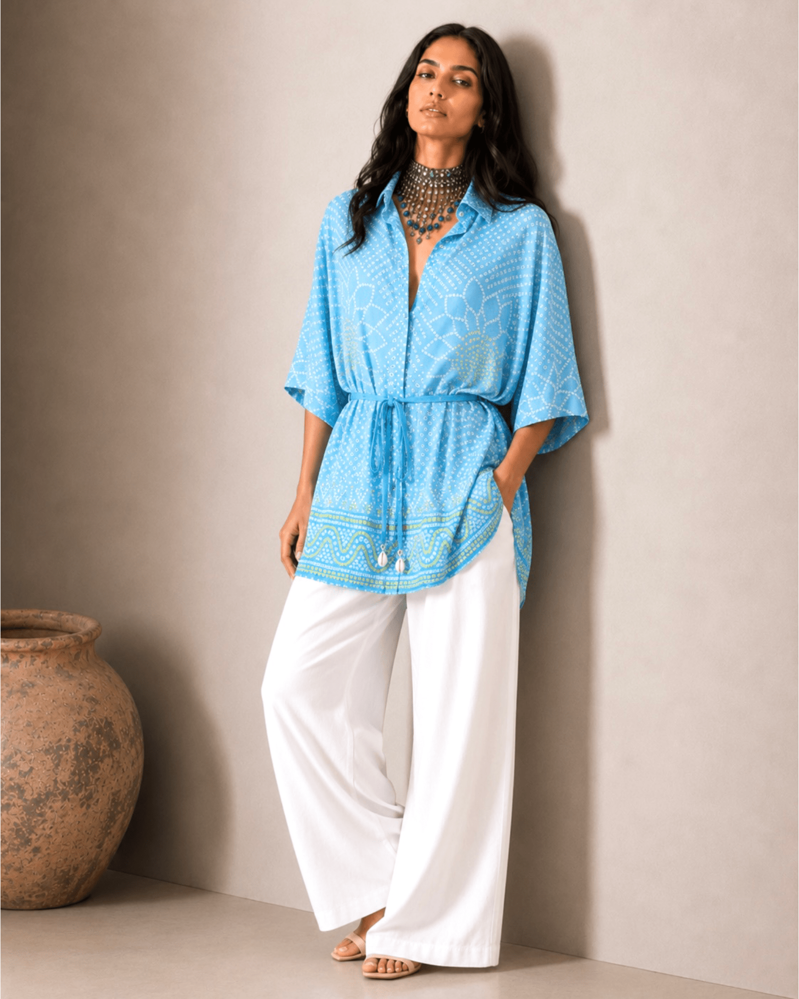 Shirt Kimono Bandhej - Sky Blue - Mayura Kumar