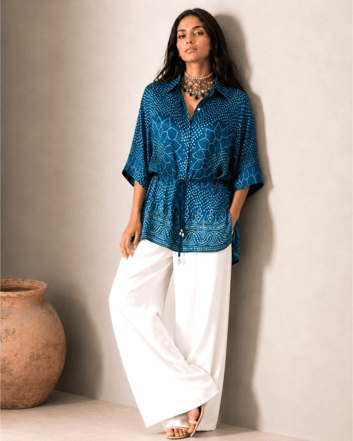 Shirt Kimono Bandhej - Teal Blue - Mayura Kumar