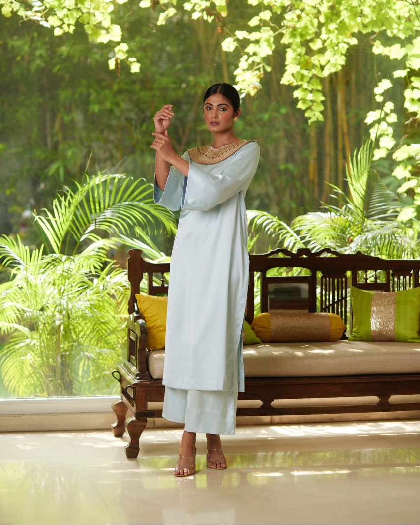 Kurta Set - Powder Blue/Gold - Mayura Kumar