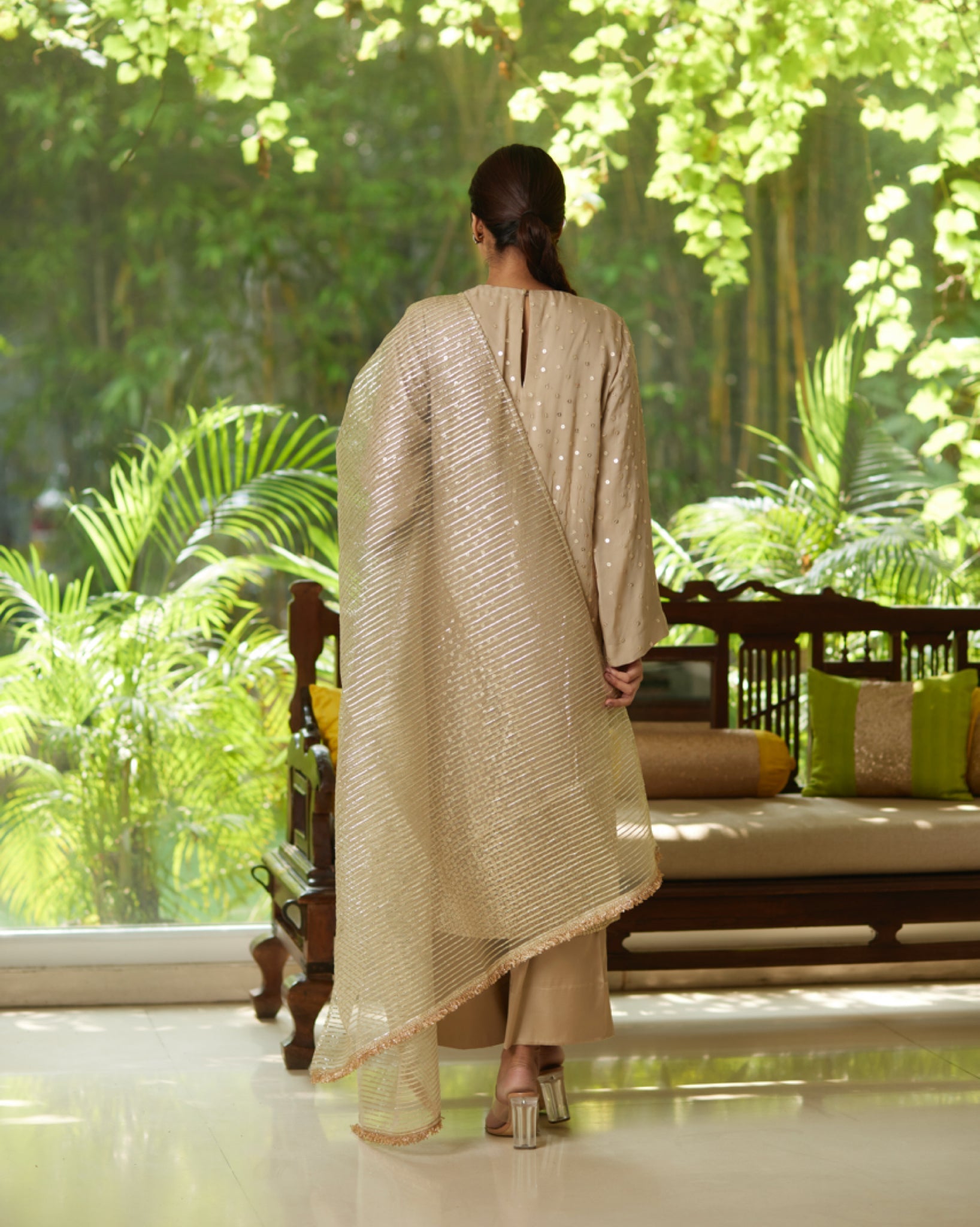 Kurta Set - Taupe/Gold/Silver - Mayura Kumar