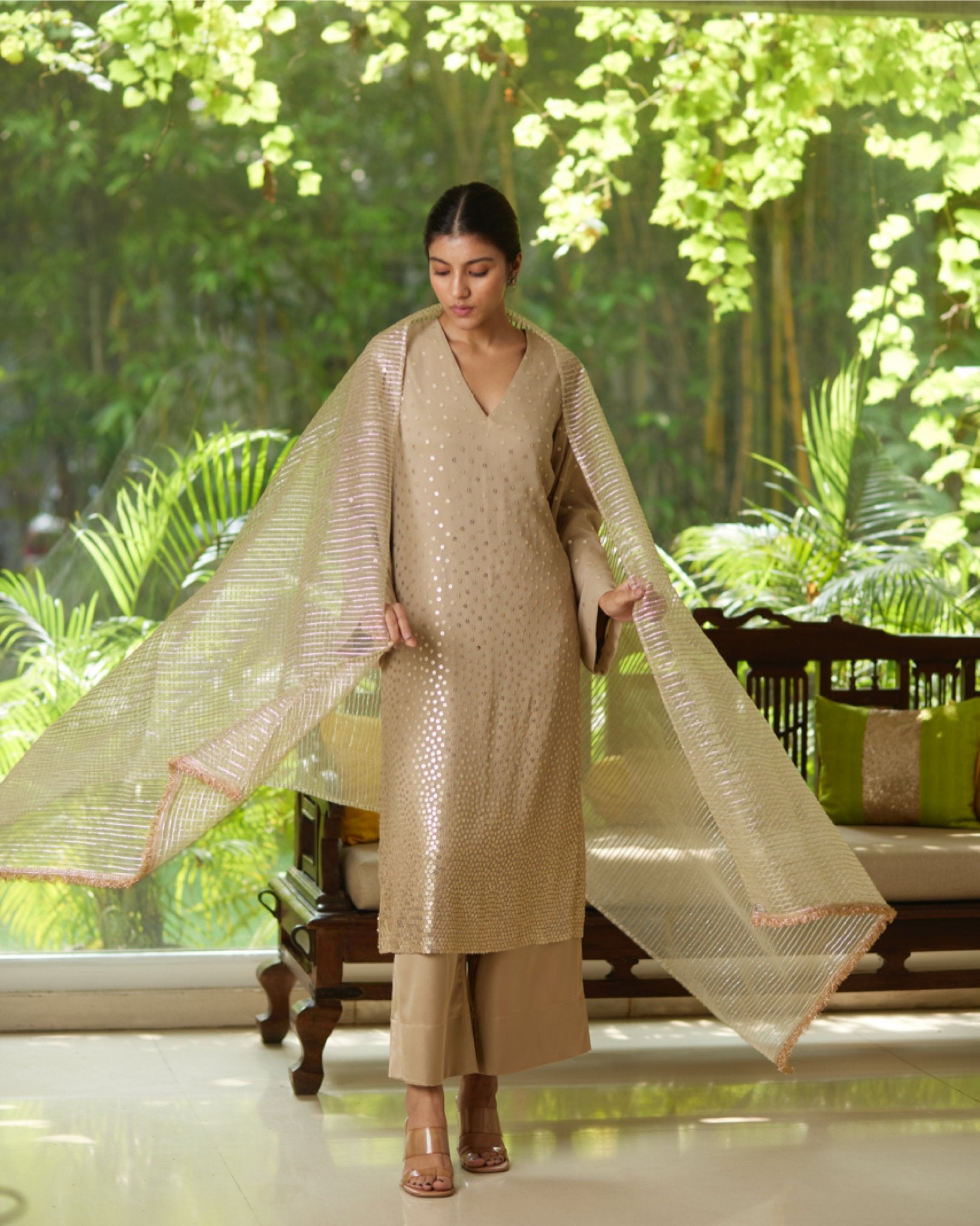 Kurta Set - Taupe/Gold/Silver - Mayura Kumar