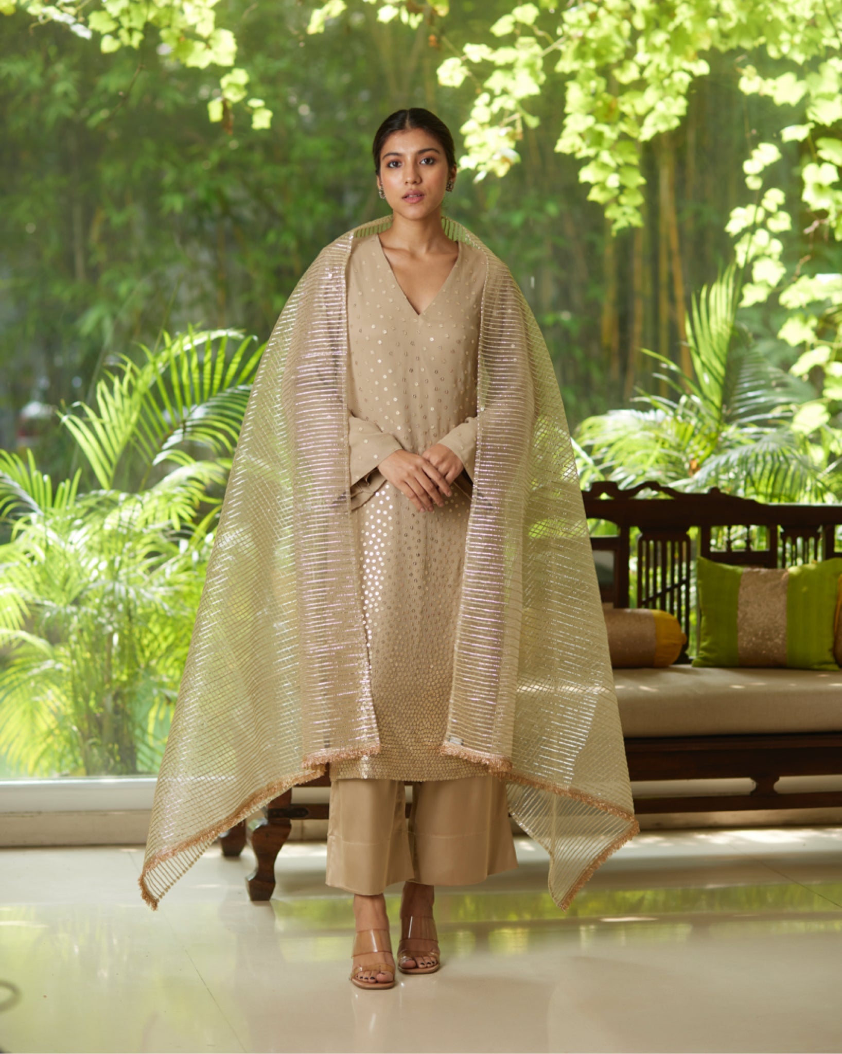 Kurta Set - Taupe/Gold/Silver - Mayura Kumar