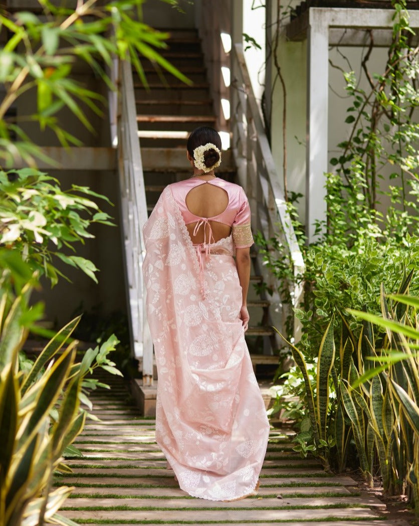Saree Chikankari - Blush Pink/Ivory - Mayura Kumar