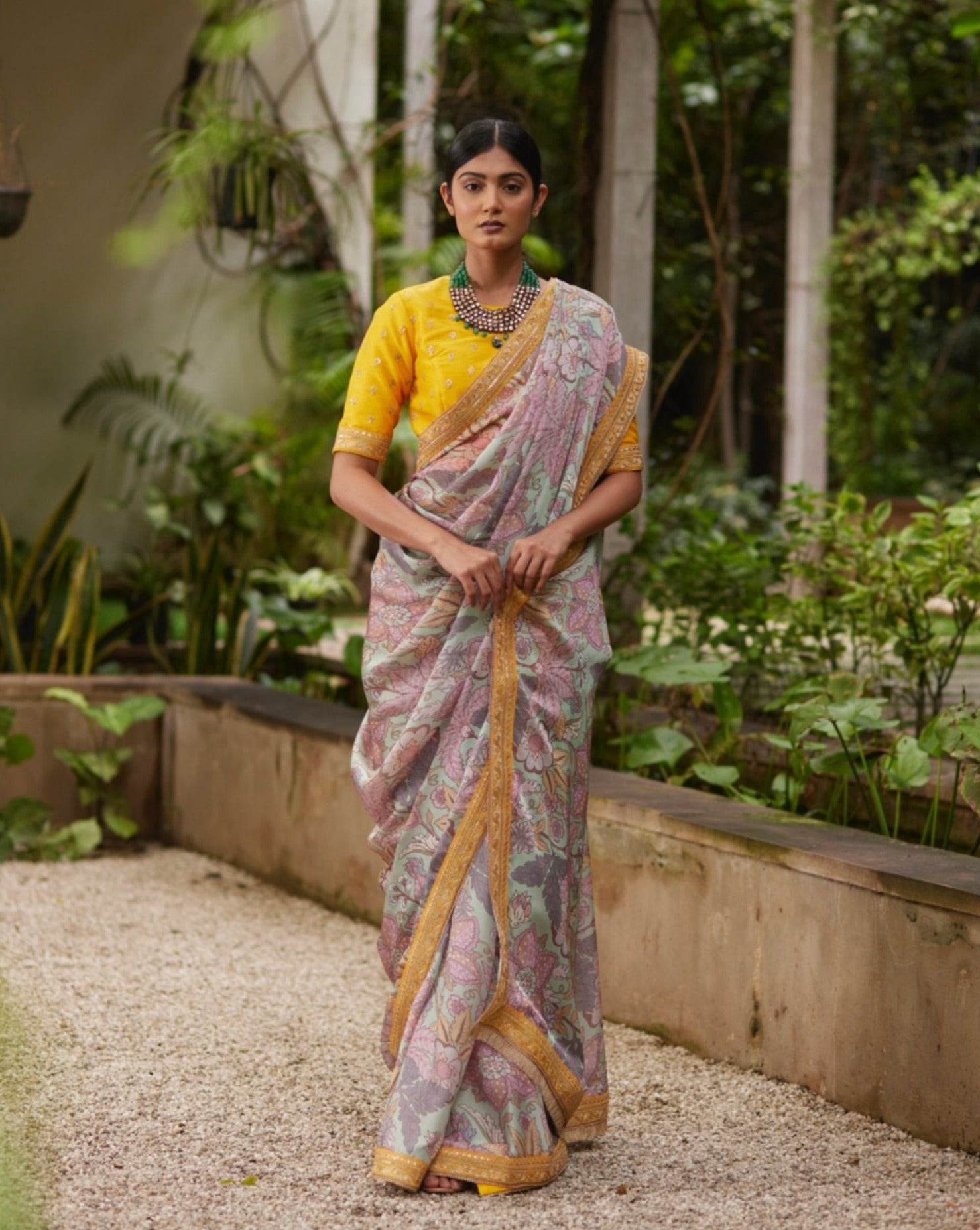 Saree Floral - MintGreen/Yellow - Mayura Kumar