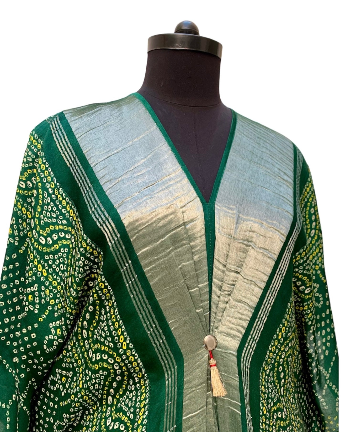 Kaftan Bandhej - Emerald Green / Gold / Silver