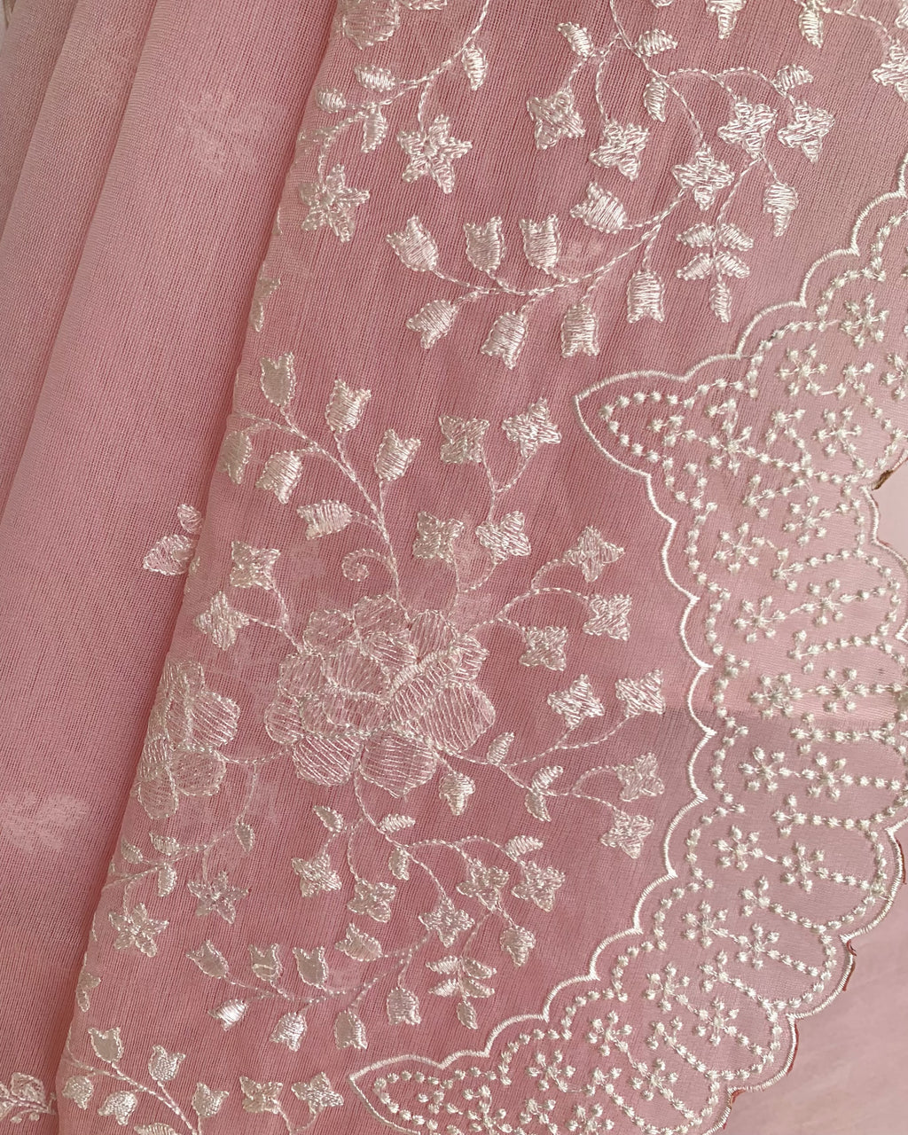 Saree Chikankari - Pink / Ivory / Gold