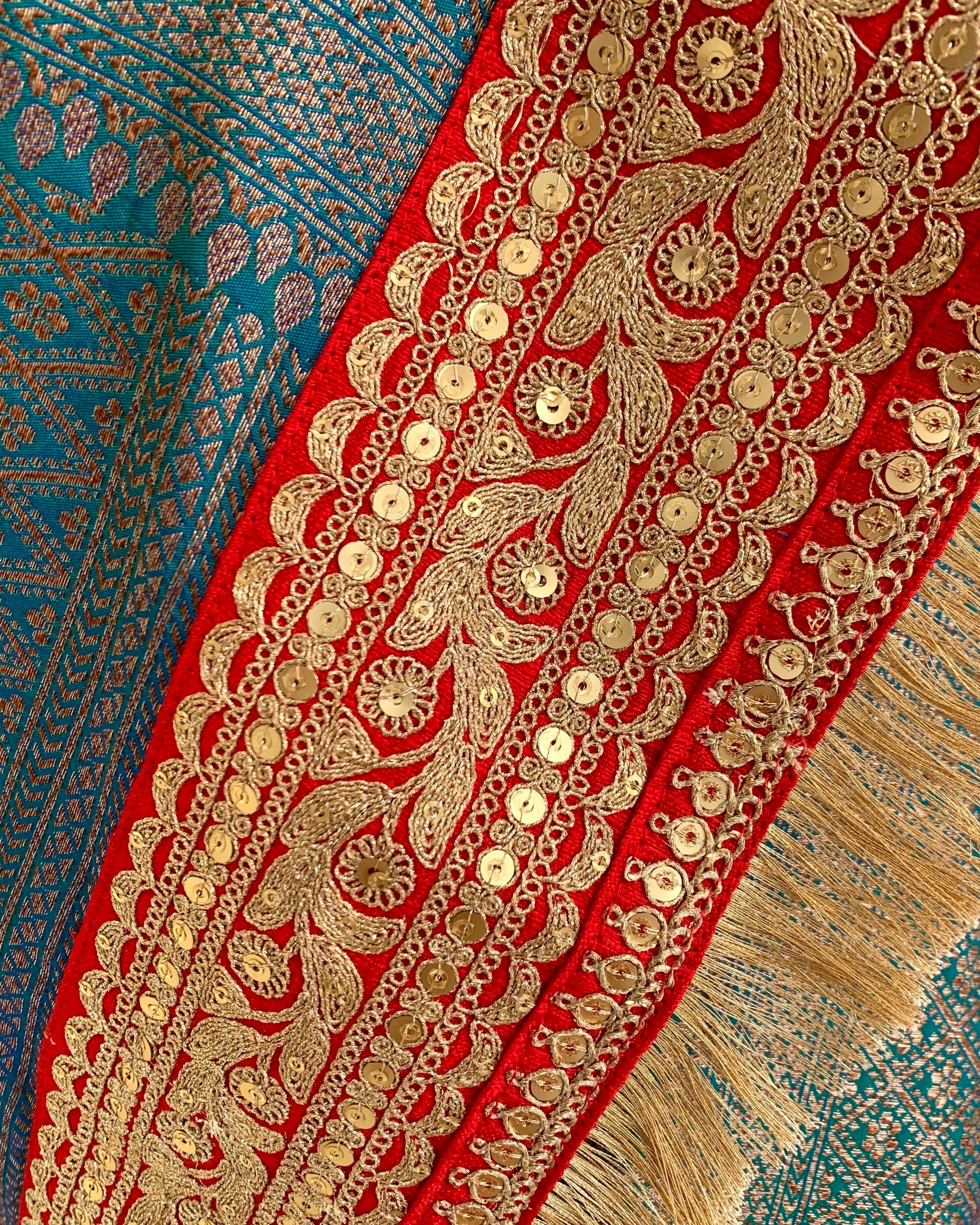 Saree Banarasi - Turquoise Blue /Red/ Gold