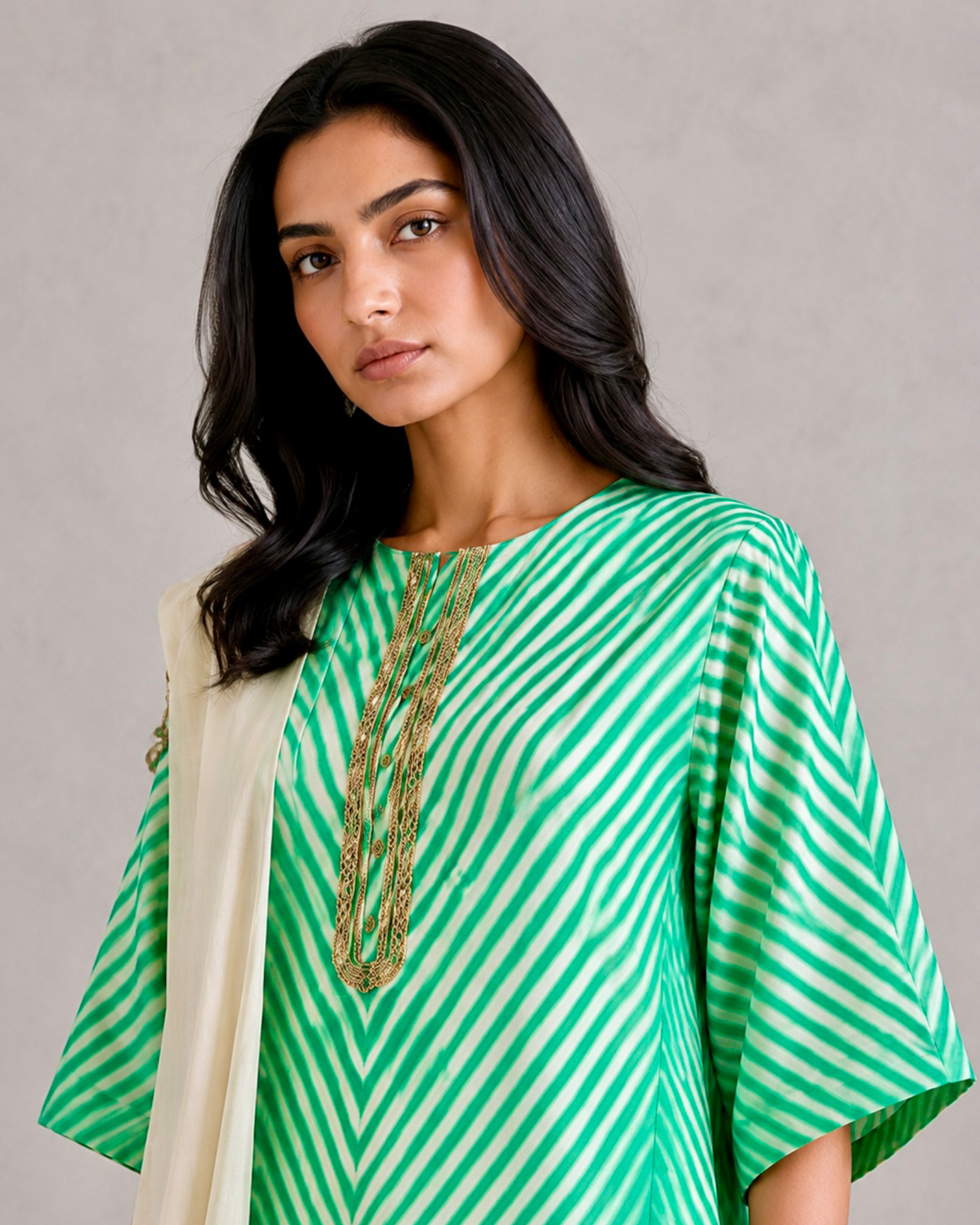 Kurta Set Arashi Shibori - Ivory/Green