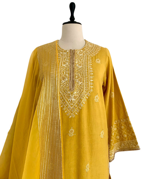 Kurta Set Chikankari - Yellow / Gold / Silver