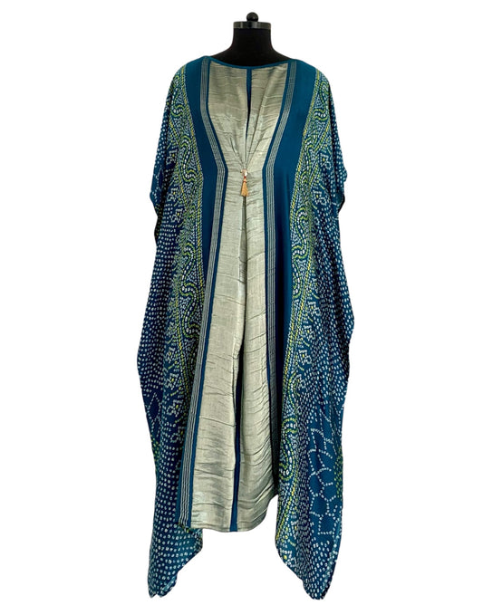 Kaftan Bandhej - Teal Blue / Gold / Silver