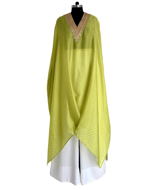 Kurta Set Bandhej - Green Lime / Ivory / Gold