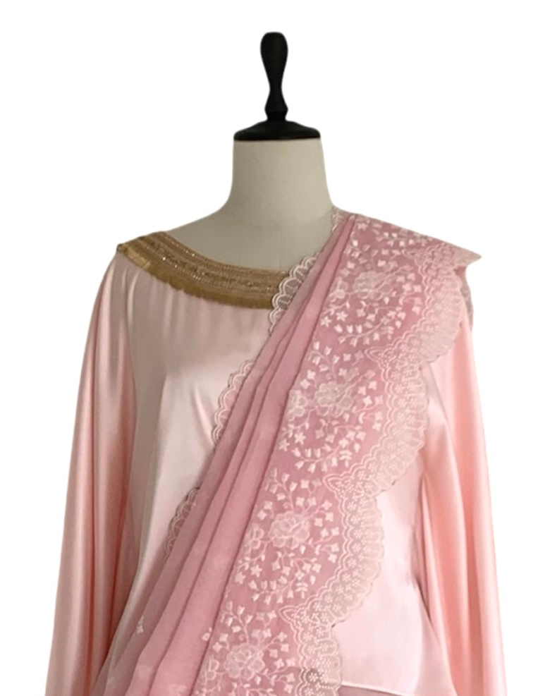 Saree Chikankari - Pink / Ivory / Gold