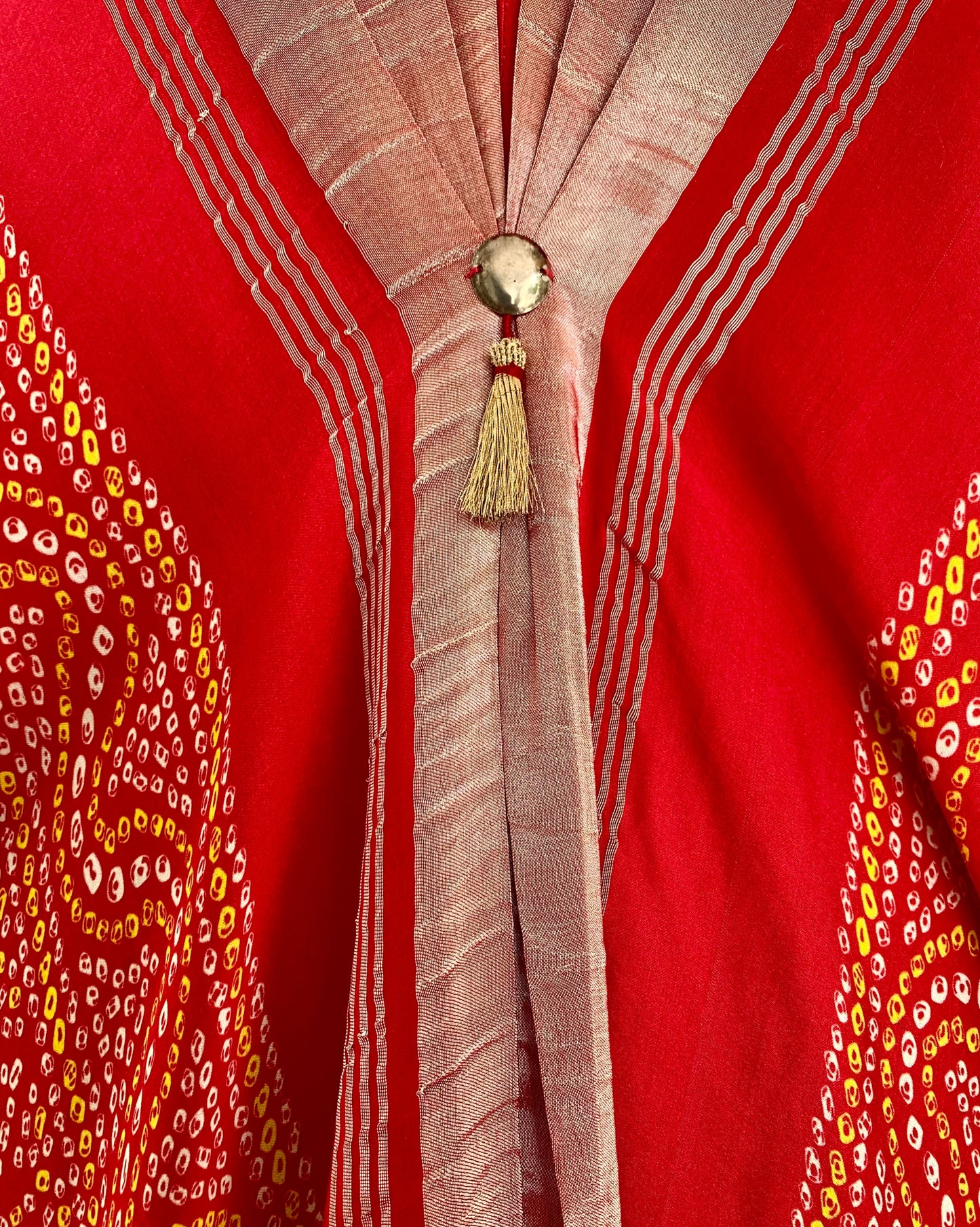 Kaftan Bandhej - Red / Gold / Silver