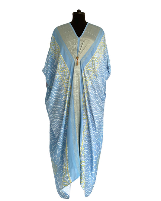 Kaftan Bandhej - Blue / Gold