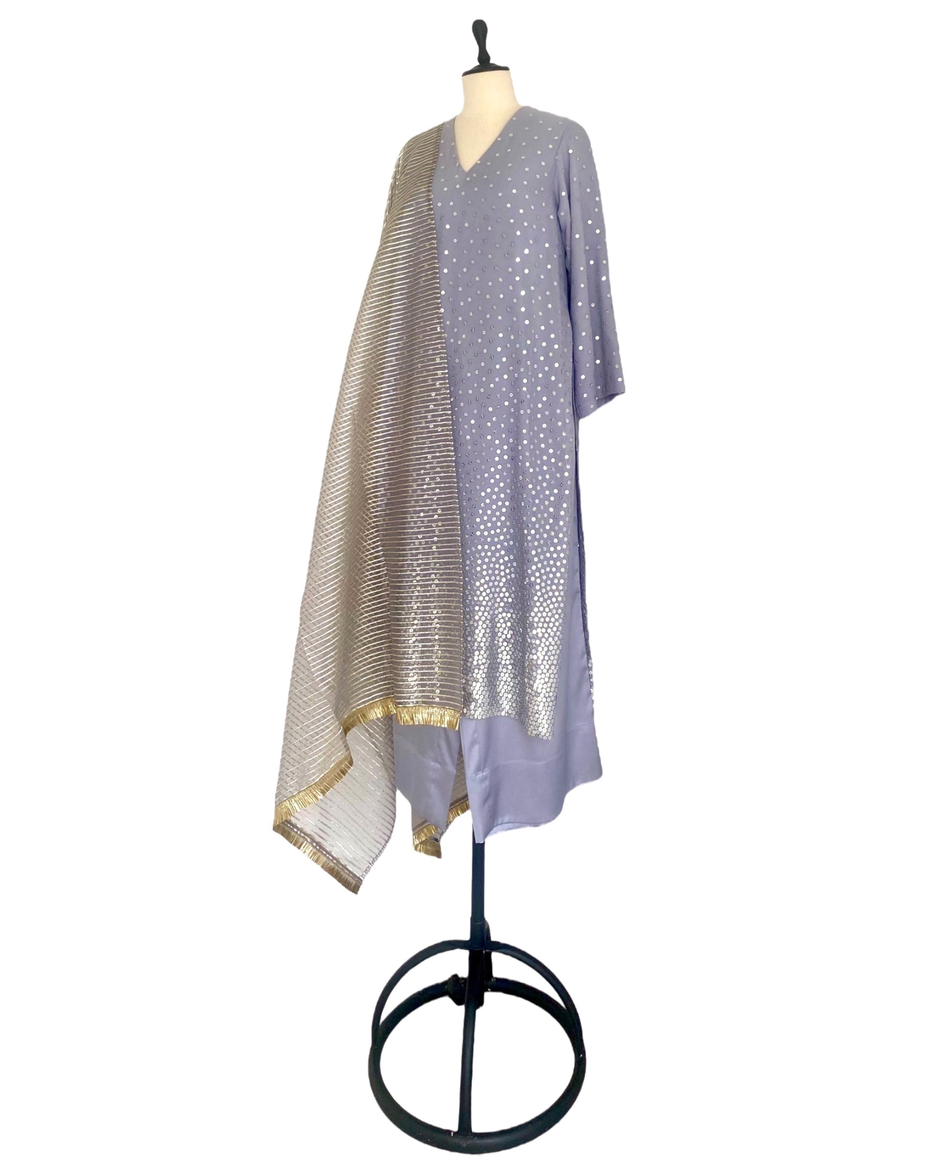 Kurta Set - Blue Grey / Gold / Silver