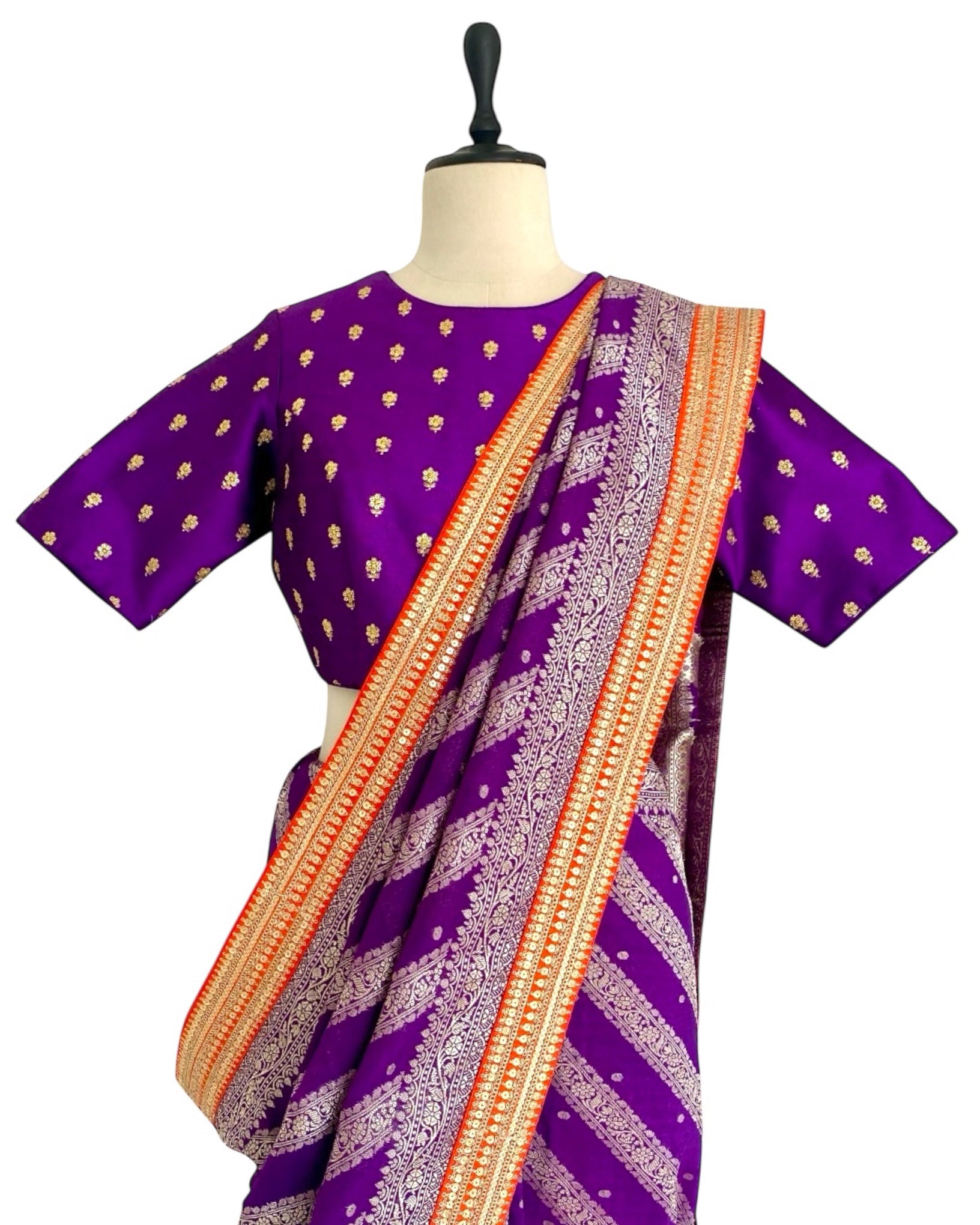 Saree Banarasi - Purple / Orange