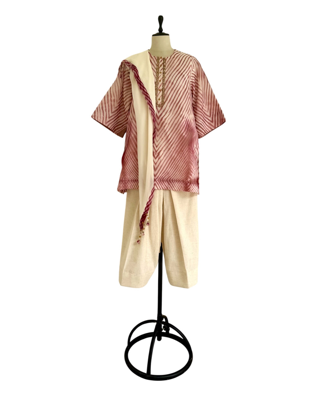 Kurta Set Arashi Shibori - Ivory/ Burgundy