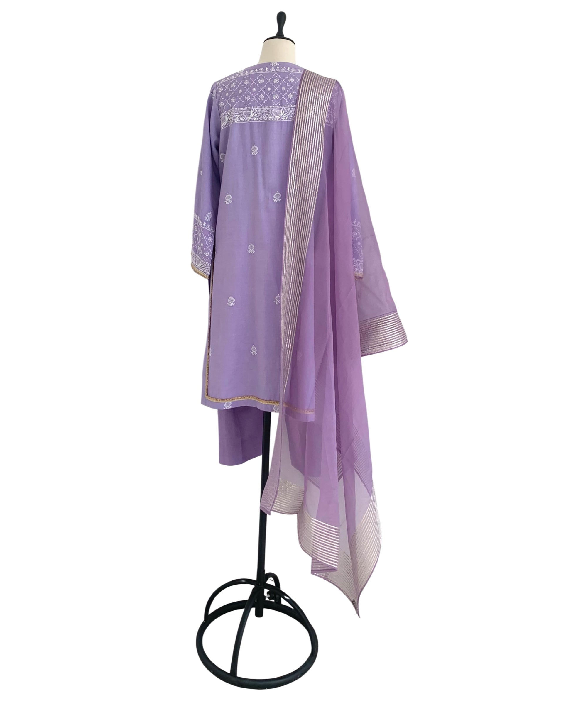 Kurta Set Chikankari - Lilac Purple/ Gold / Silver