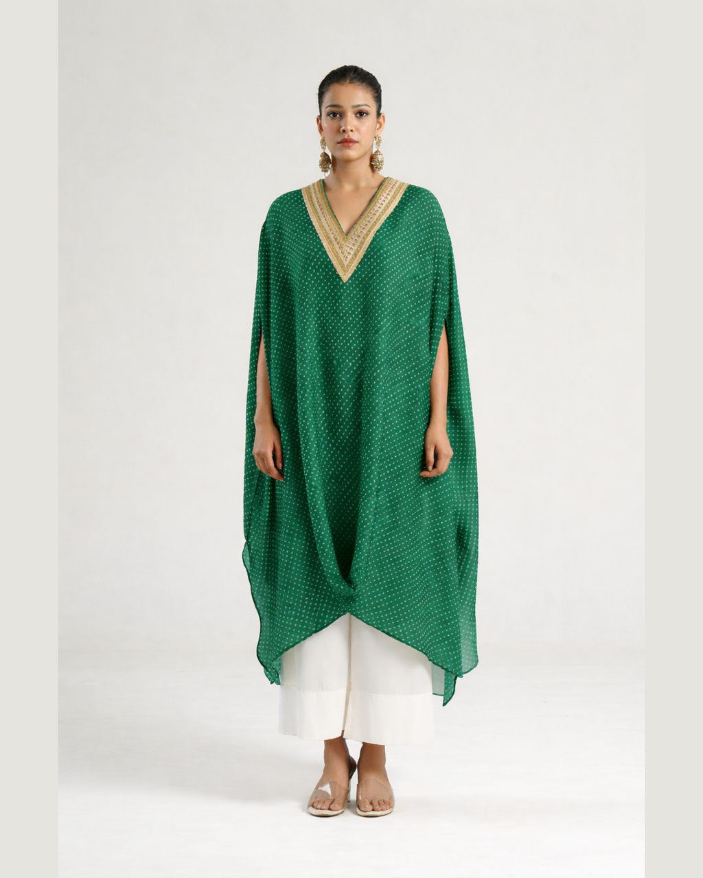 Kurta Set Bandhej - Green / Gold
