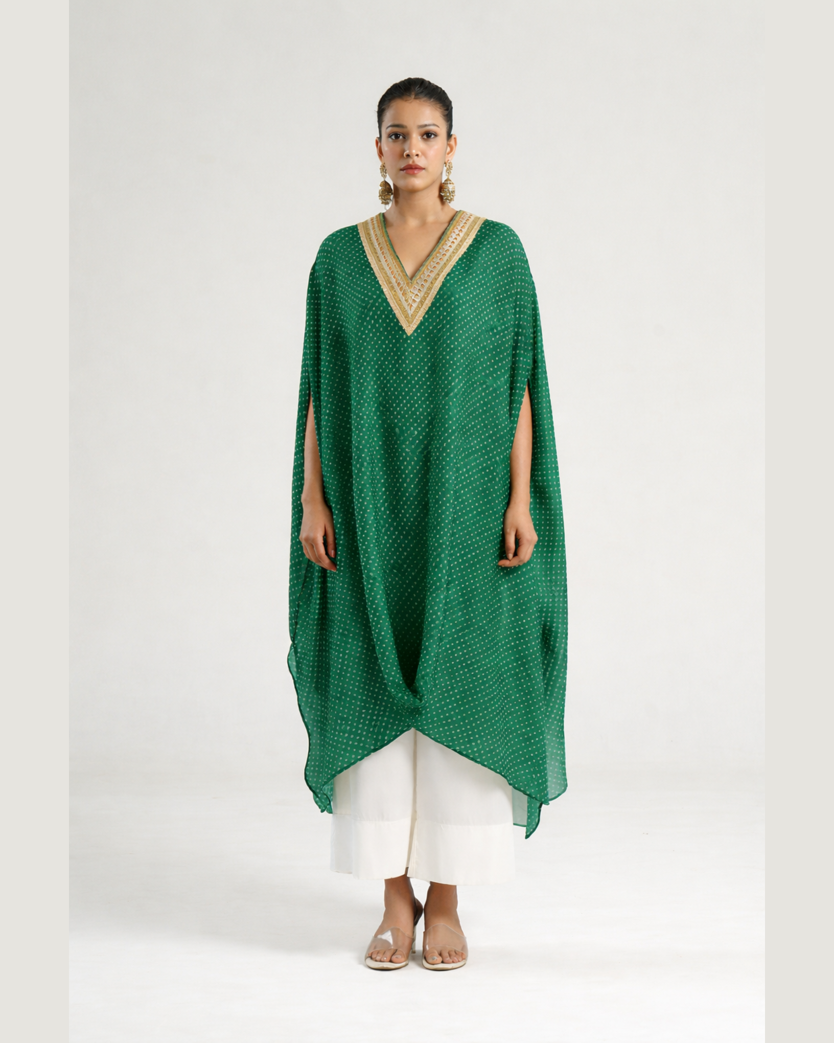 Kurta Set Bandhej - Green / Gold
